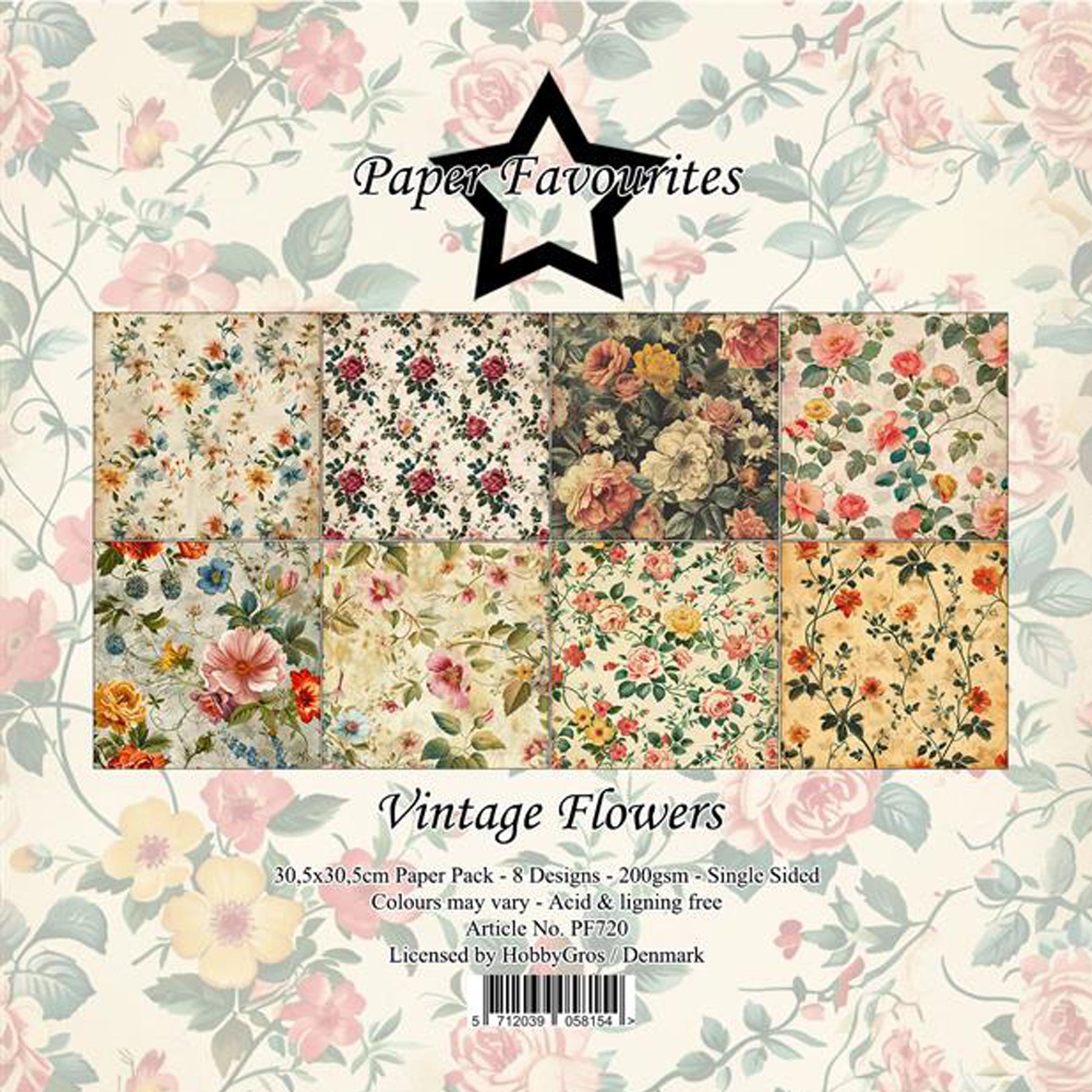 Paper Pad 200 g/m2 - 12’’ x 12’’ - Vintage Flowers