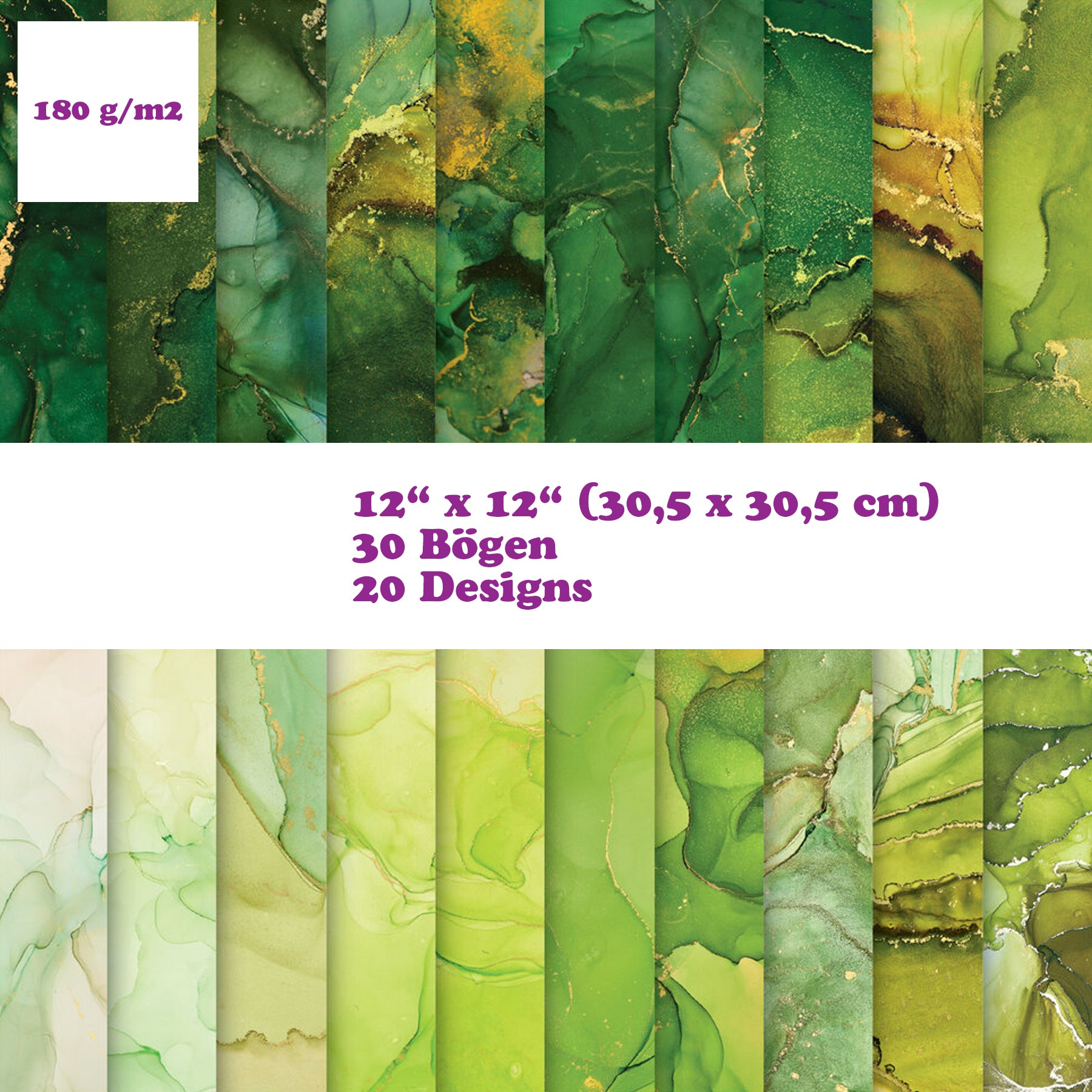 Crealive Premium Paper Pad 180 g/m2 - 12’’ x 12’’ - Ink Drops Organic Spezifikationen: 12’’ x 12’’ (30.5 cm x 30.5 cm) 180 g/m2 beidseitig bedruckt säure- und ligninfrei 20 Designs Inhalt: 30 Bogen 20 Designs beidseitig bedruckt Dieses Paper Pad / Designpapier ist geeignet für: Karten Karten-Verzierungen Kuverts Geschenkboxen & Verpackungen Plotten Scrapbooking