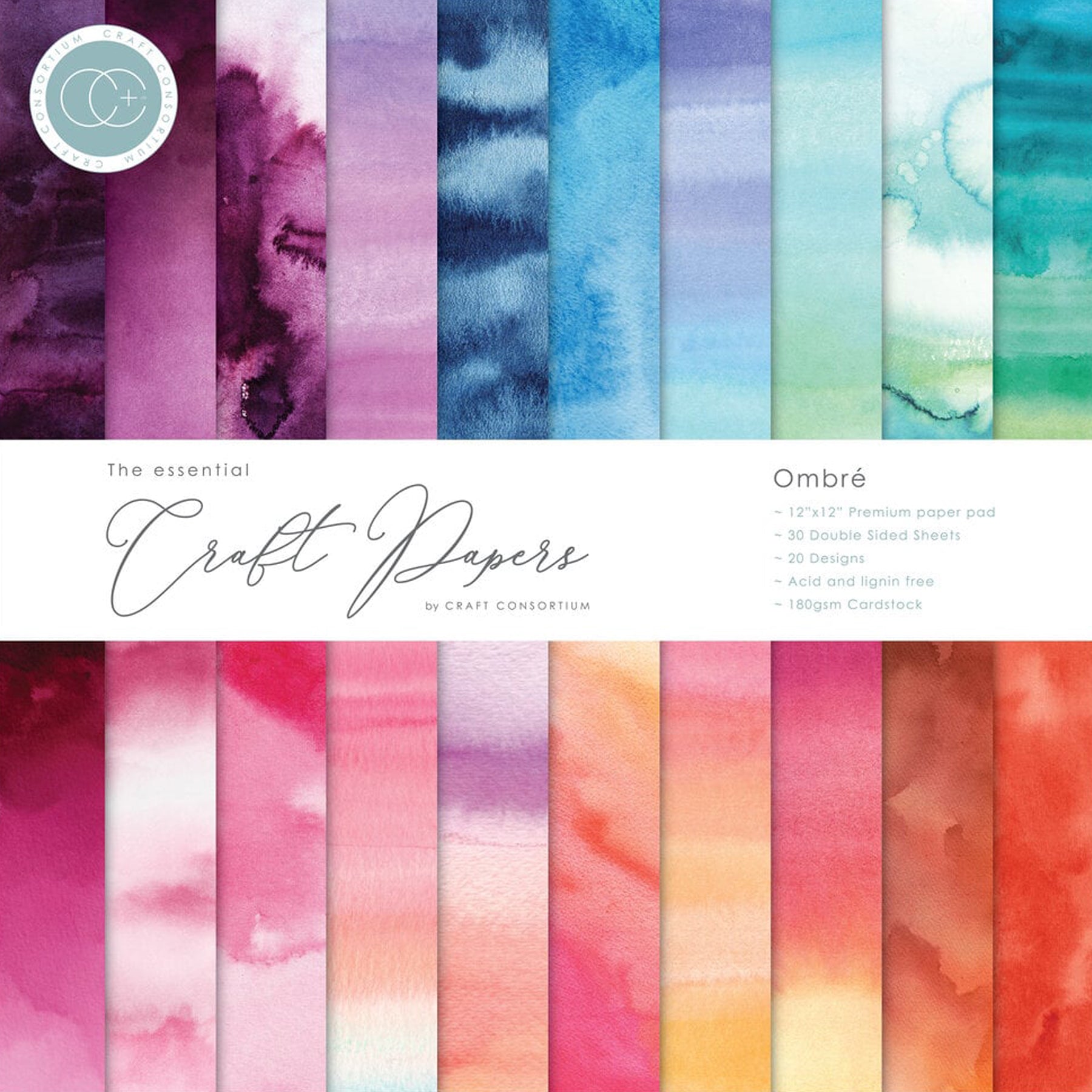 Crealive Premium Paper Pad 180 g/m2 - 12’’ x 12’’ - Ombré Spezifikationen: • 12’’ x 12’’ (30.5 cm x 30.5 cm) • 180 g/m2 • beidseitig bedruckt • säure- und ligninfrei • 20 Designs Inhalt: • 30 Bogen • 20 Designs • beidseitig bedruckt Dieses Paper Pad / Designpapier ist geeignet für: • Karten • Karten-Verzierungen • Kuverts • Geschenkboxen & Verpackungen • Plotten • Scrapbooking