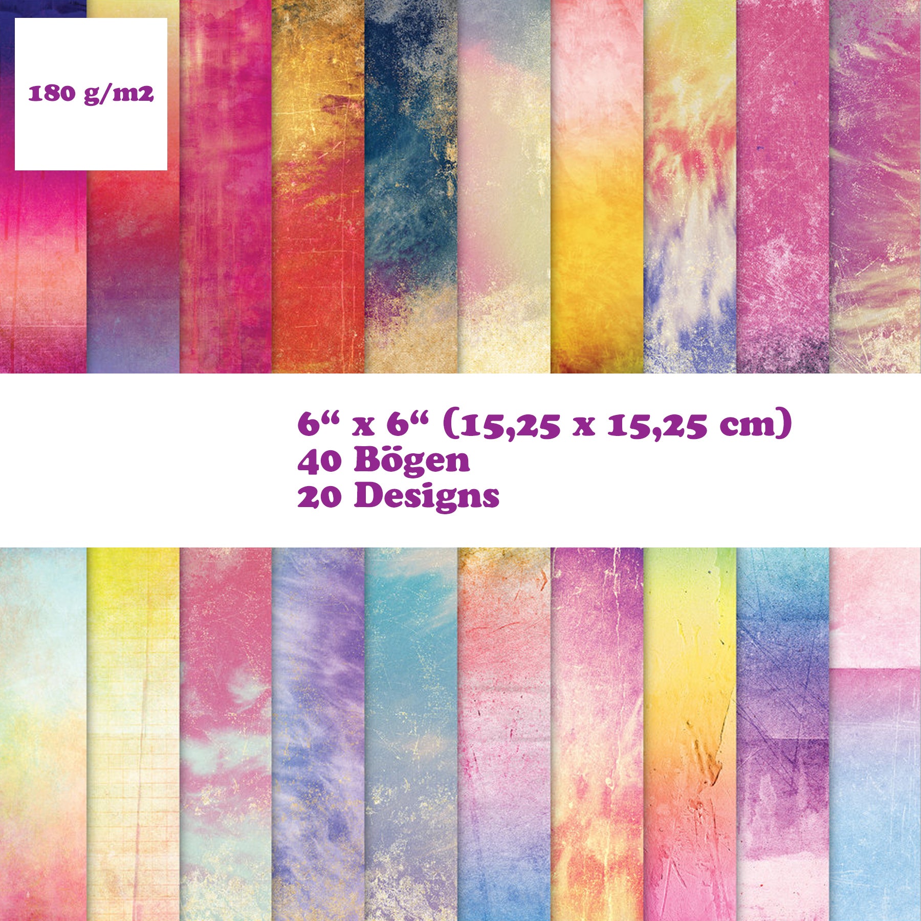 Crealive Premium Paper Pad 180 g/m2 - 6’’ x 6’’ - Retro Summer Inhalt: 40 Bogen 20 Designs beidseitig bedruckt Spezifikationen: 6’’ x 6’’ (15.25 cm x 15.25 cm) 180 g/m2 beidseitig bedruckt säure- und ligninfrei 20 Designs