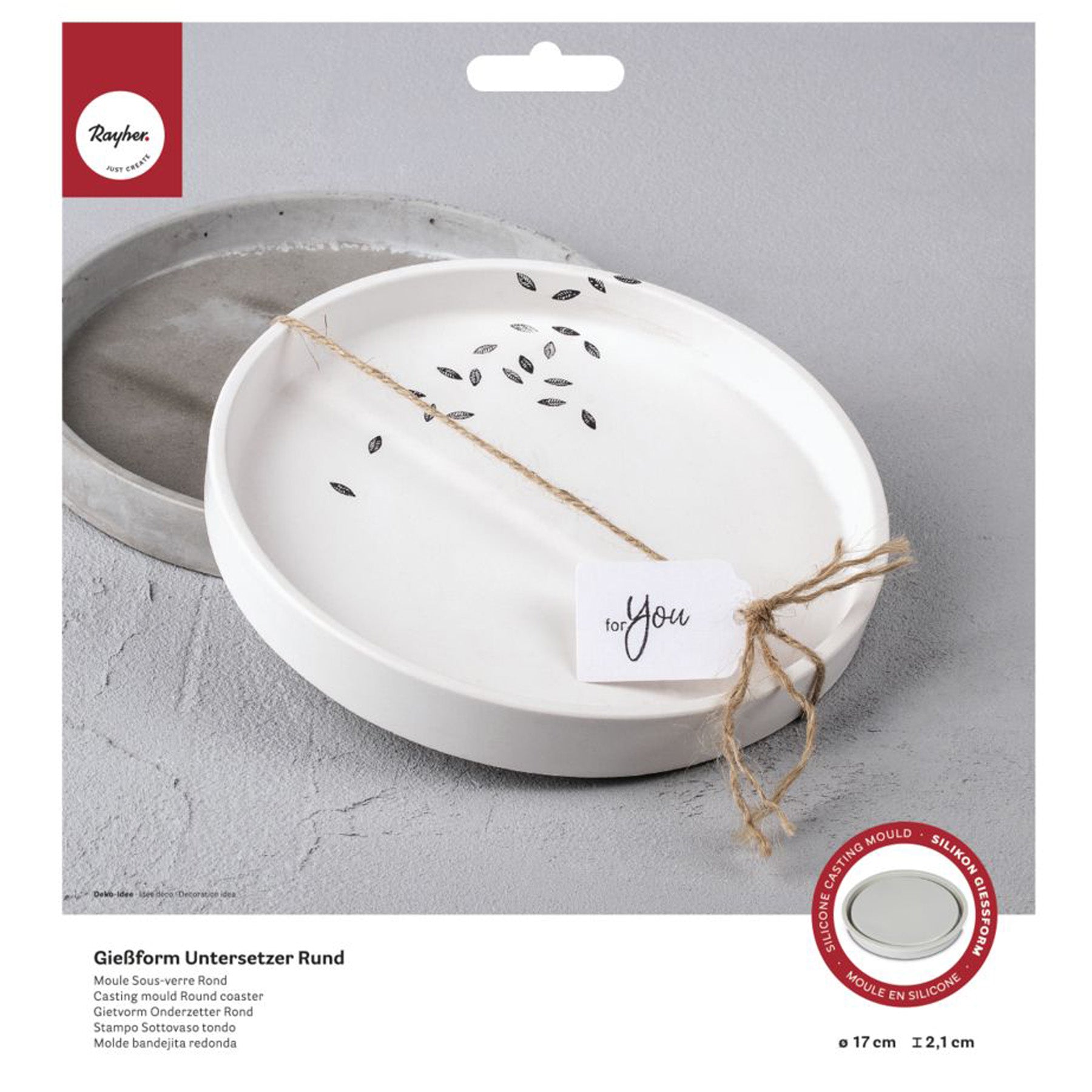 Crealive Giessform Silikon - Untersetzer Rund Du suchst ein Home-Accessoire als ultimativen Eyecatcher? Mit dieser hochwertigen Silikon-Giessform gelingen im Trend liegende, handgegossene Schalen/Untersetzer aus Raysin-Giesspulver. Inhalt: 1 Giessform Silikon - Untersetzer Rund Spezifikationen: Material: hochwertiges Silikon Durchmesser: 17 cm Höhe: 2.1 cm äusserst elastisch formstabil