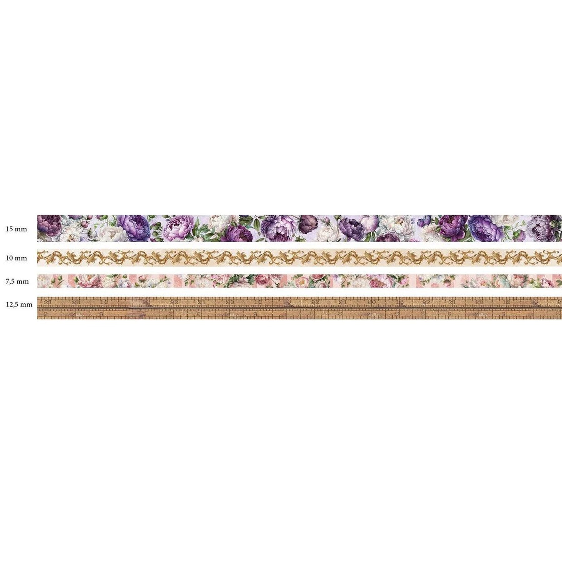 Crealive Washi-Tape - Victorian Dreams Flowers & Borders Diese 4 Washi Tapes in unterschiedlichen Breiten sind mit wunderschönen viktorianischen & blumigen Mustern versehen. Inhalt: • 4 Washi Tapes