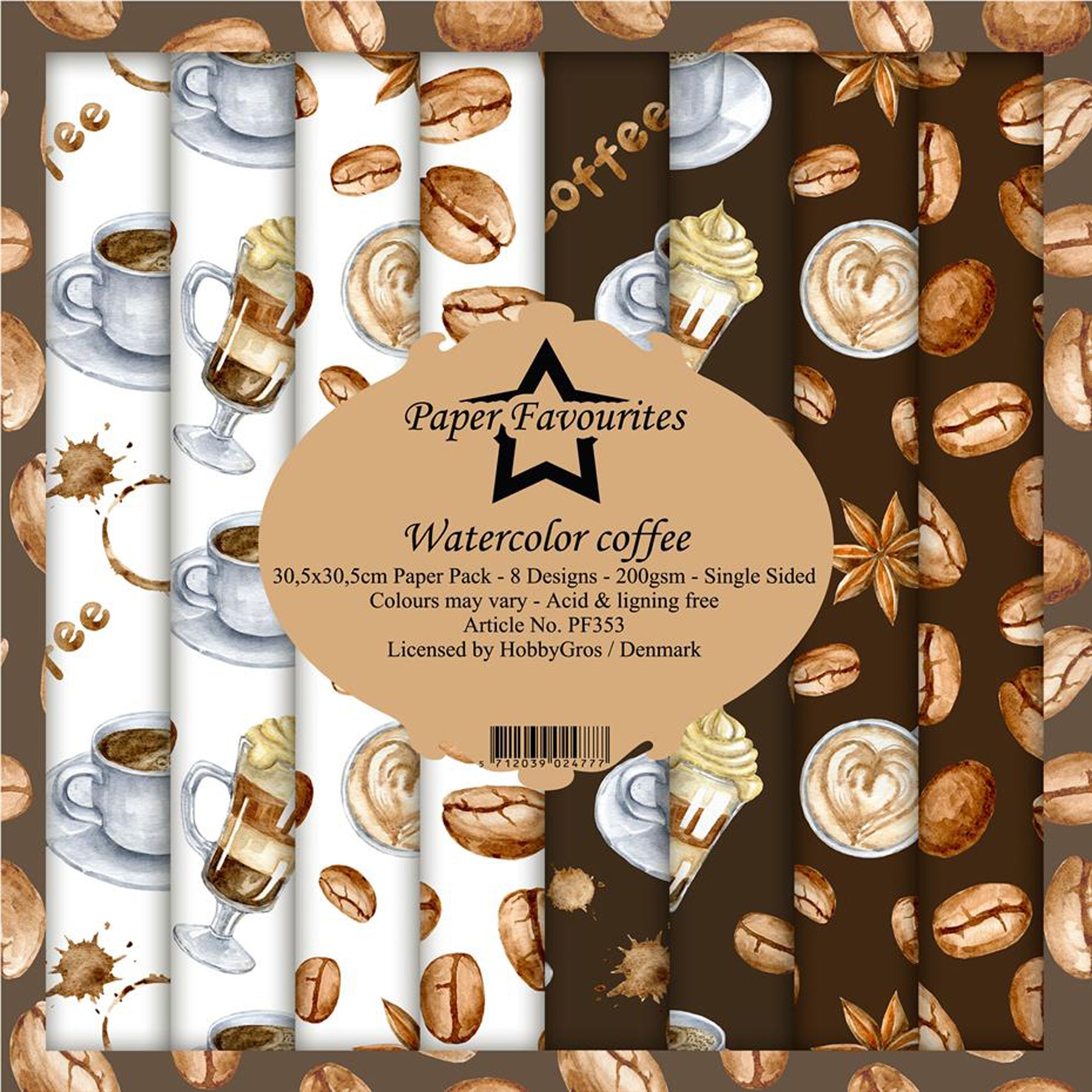 Crealive Paper Pad 200 g/m2 - 12’’ x 12’’ - Watercolor Coffee Inhalt: 8 Blatt 8 Designs Spezifikationen: 12’’ x 12’’ (30.5 cm x 30.5 cm) 200 g/m2 einseitig bedruckt säure- und ligninfrei Dieses Paper Pad ist geeignet für: Karten Boxen 3D-Projekte Geschenkboxen & Verpackungen Plotten Scrapbooking