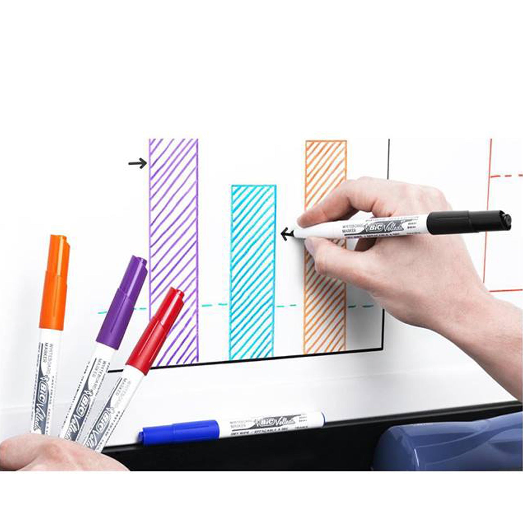 Crealive BIC Whiteboard-Marker Velleda - 6 Stück Inhalt: 6 BIC Whiteboard-Marker Spezifikationen: Ovale Spitze Strichbreite: 1.4 mm Farben: Grün, Rot, Blau, Schwarz, Orange & Violett trocken und leicht abwischbar auf deinem Whiteboard Die Whiteboard Marker sind für folgende Oberflächen geeignet: Whiteboard ASLAN Whiteboard Folie