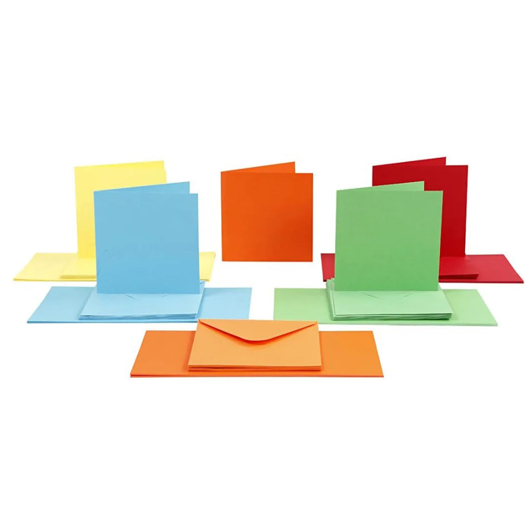 Crealive 50 Blanko Karten & Couverts - Mehrfarbig Inhalt: 50 Doppel Karten 50 Couverts Spezifikationen: Doppel-Karten Format: 15 x 15 cm (zusammengeklappt) Couvert Format: 16 x 16 mm Doppelkarten: 210 g/m2 Couvert: 130 g/m2 ohne Fenster Farben: 10 x Gelb, 10 x Blau, 10 x Rot, 10 x Grün & 10 x Orange Nassklebung oder Lasche zum Einstecken beidseitig farbig (voll durchgefärbt) Diese Blanko Karten & Couverts sind geeignet für: Karten Einladungen zu Partys, Geburtstagen, etc.