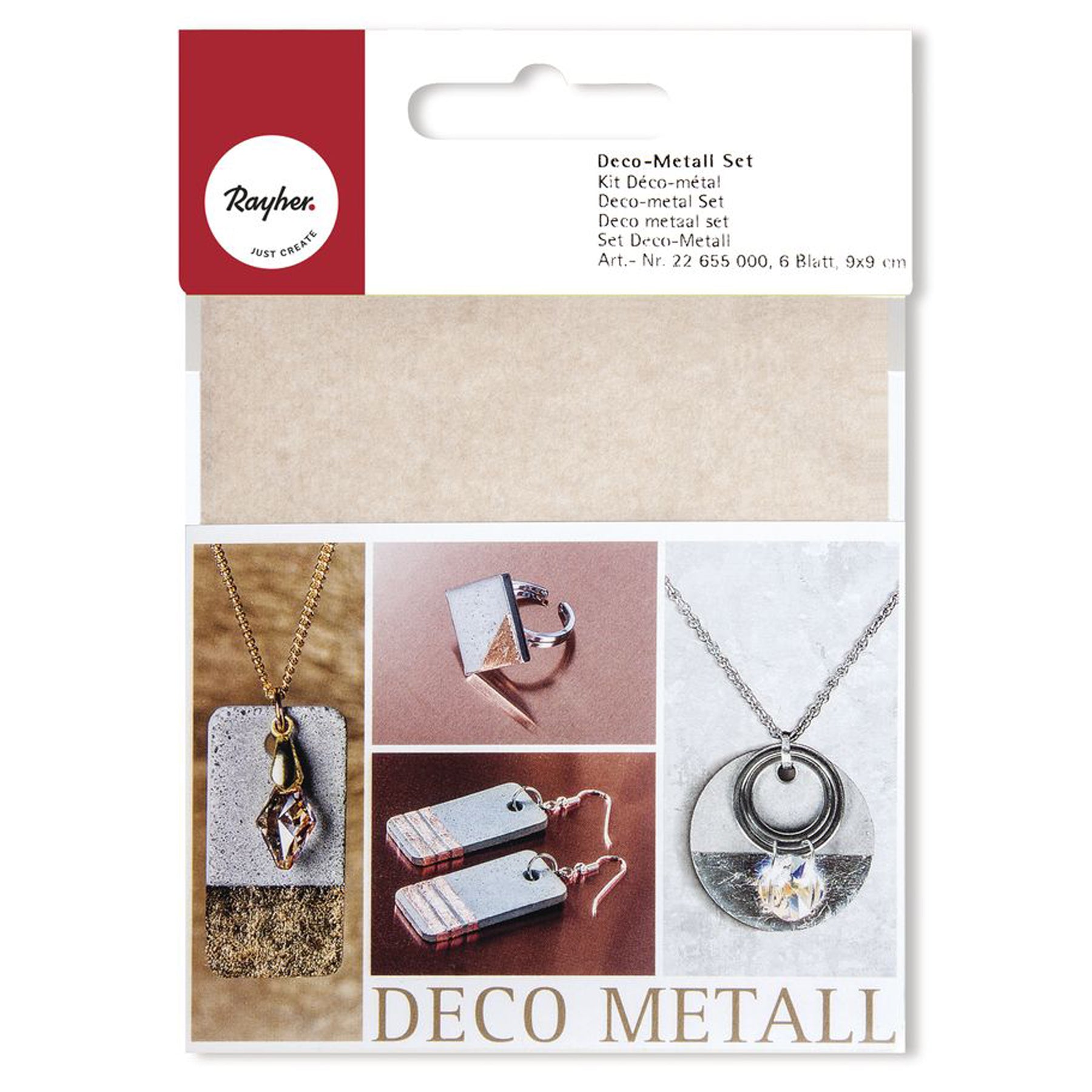 Crealive Deco Metall Set Inhalt: 6 Blatt Deco Metall Spezifikationen: Deco Metall Blätter Farben: Kupfer, Gold & Silber Grösse: 9 x 9 cm Deco Metall ist geeignet für: Beton Holz Pappmaché Glas Metall und vieles mehr