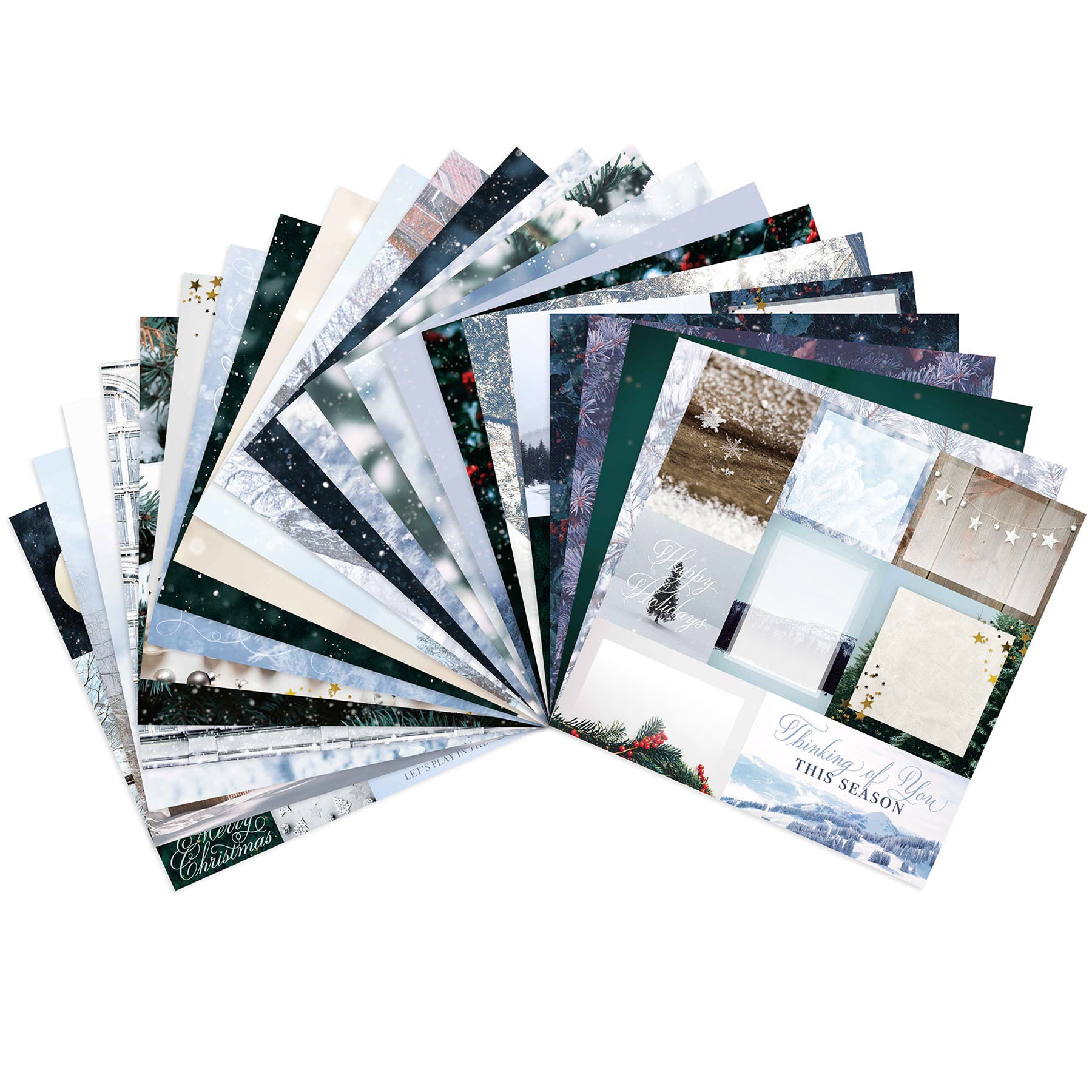 Crealive Designpapier 170 g/m2 - 12’’ x 12’’ - Winter Scene Inhalt: 48 Bogen 24 Designs einseitig bedruckt Spezifikationen: 12’’ x 12’’ (30.5 cm x 30.5 cm) 170 g/m2 einseitig bedruckt lässt sich gut schneiden säurefrei Dieses Designpapier / Motivpapier ist geeignet für: Karten Karten-Verzierungen Plotten Stanzen Prägen Scrapbooking