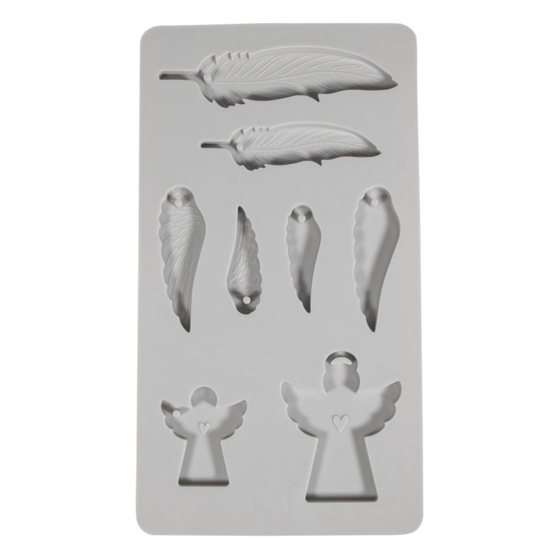 Crealive Giessform Silikon - Engel & Flügel Inhalt: 1 Giessform Silikon mit 8 Motiven Spezifikationen: Material: hochwertiges Silikon Formgrösse: 14.5 x 26 cm Motivgrössen: Engel gross 7.5 x 6 cm Engel klein 5 x 4.5 cm Flügel gross 7.5 x 2.5 cm Flügel klein 5.5 x 1.8 cm Federn gross 12.5 x 3 cm Federn klein 9.3 x 2 cm Tiefe: jeweils 8 mm