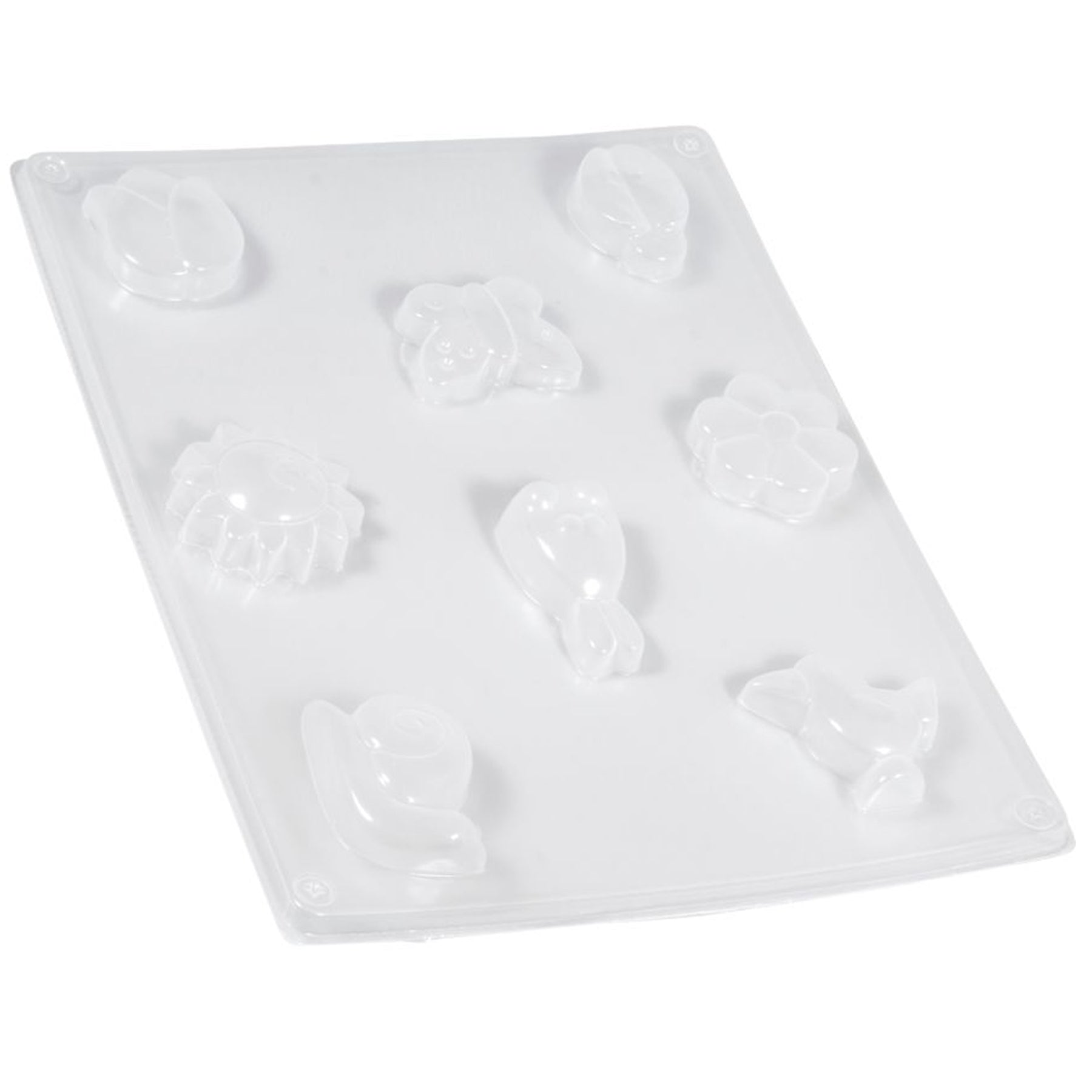 Crealive Giessform - Frühlingsmotive Inhalt: 1 Giessform mit 8 Frühlingsmotiven Spezifikationen: Material: LDPE Motivgrössen: 3 - 5 cm Grösse: 23.2 x 18.3 cm lebensmittelecht besonders elastisch frost- und hitzebeständig mehrfach verwendbar kann auch für Kreativ-Beton, Kreativ-Seife oder Schokolade verwendet werden hitzebeständig bis ca. 60° C