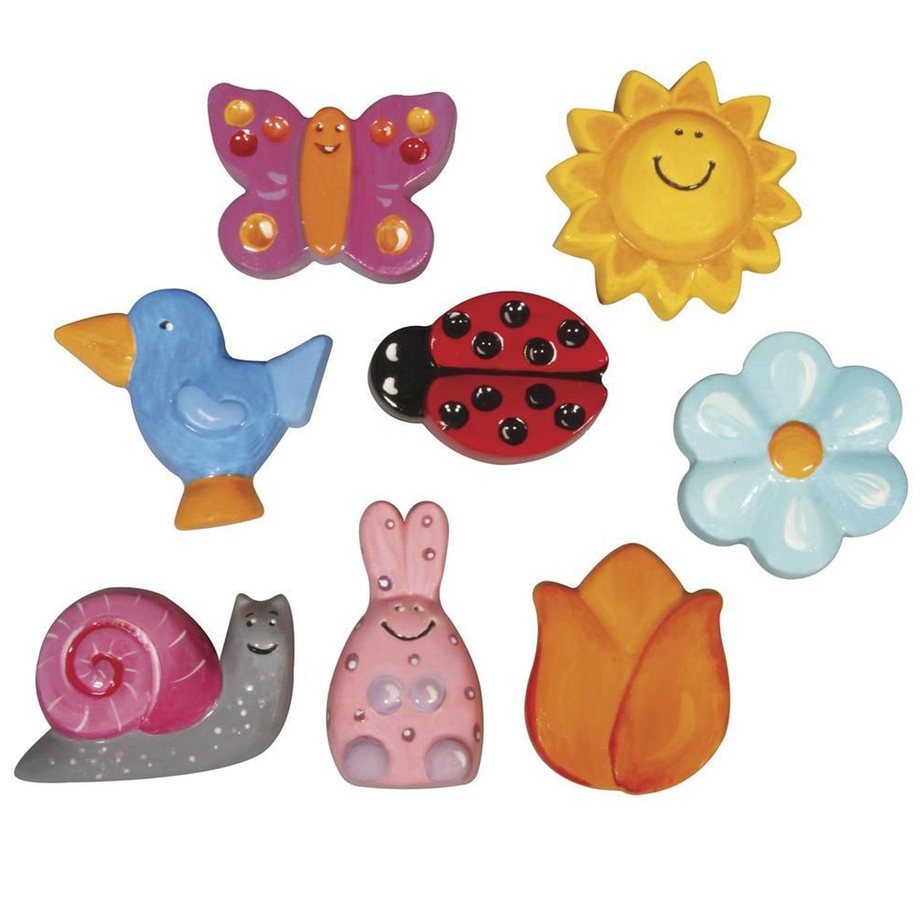Crealive Giessform - Frühlingsmotive Inhalt: 1 Giessform mit 8 Frühlingsmotiven Spezifikationen: Material: LDPE Motivgrössen: 3 - 5 cm Grösse: 23.2 x 18.3 cm lebensmittelecht besonders elastisch frost- und hitzebeständig mehrfach verwendbar kann auch für Kreativ-Beton, Kreativ-Seife oder Schokolade verwendet werden hitzebeständig bis ca. 60° C