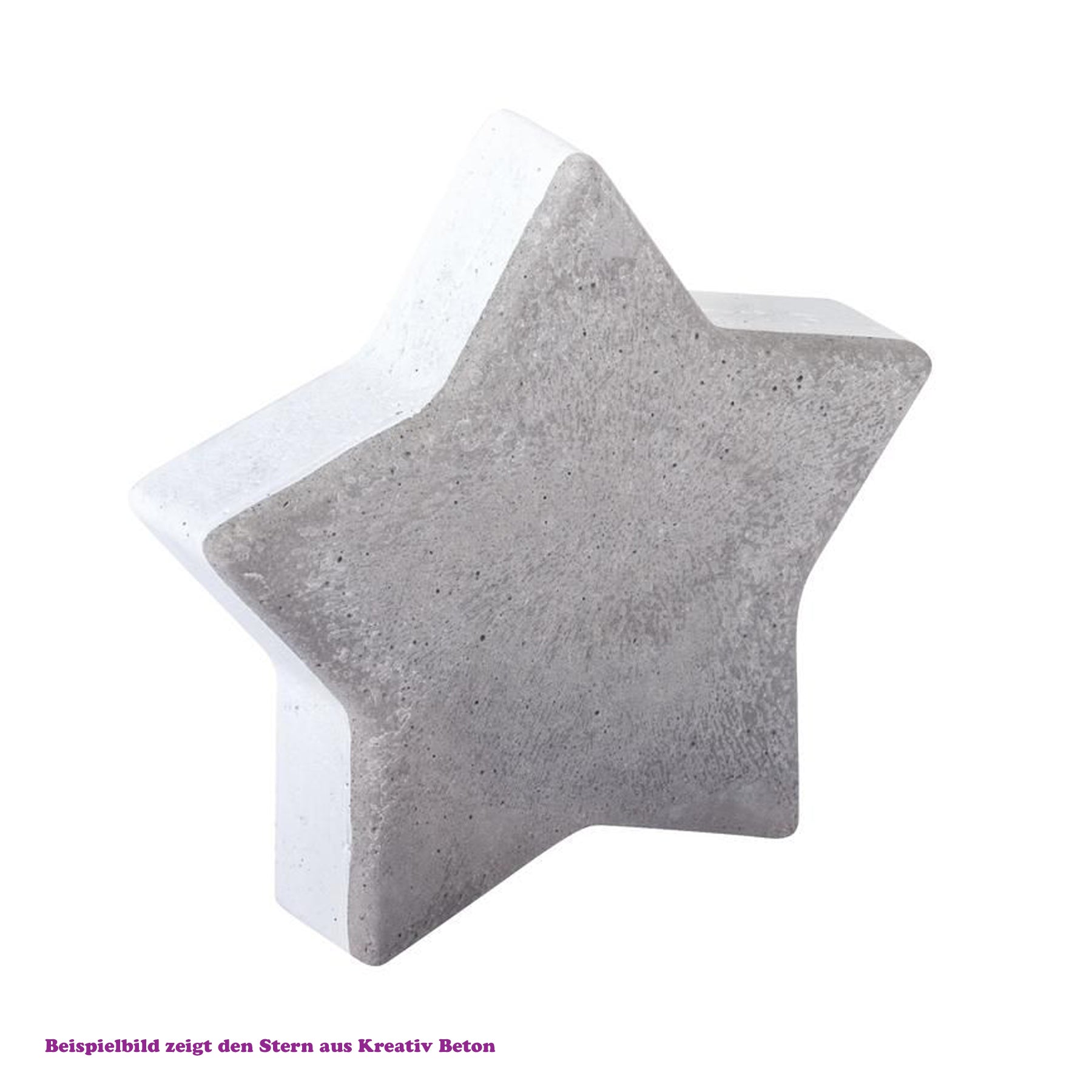 Crealive Giessform - Stern 11 cm Inhalt: 1 Giessform Stern Spezifikationen: Material: PET Durchmesser: 11 cm Tiefe: 3.5 cm Farbe: hochtransparent stabil wieder verwendbar kann auch für Kreativ-Beton Figuren verwendet werden Anleitung: Raysin anrühren Giessmasse in die Form giessen trocknen lassen aus der Form nehmen Grate gegebenenfalls mit Schleifpapier brechen auf Wunsch bemalen oder verzieren