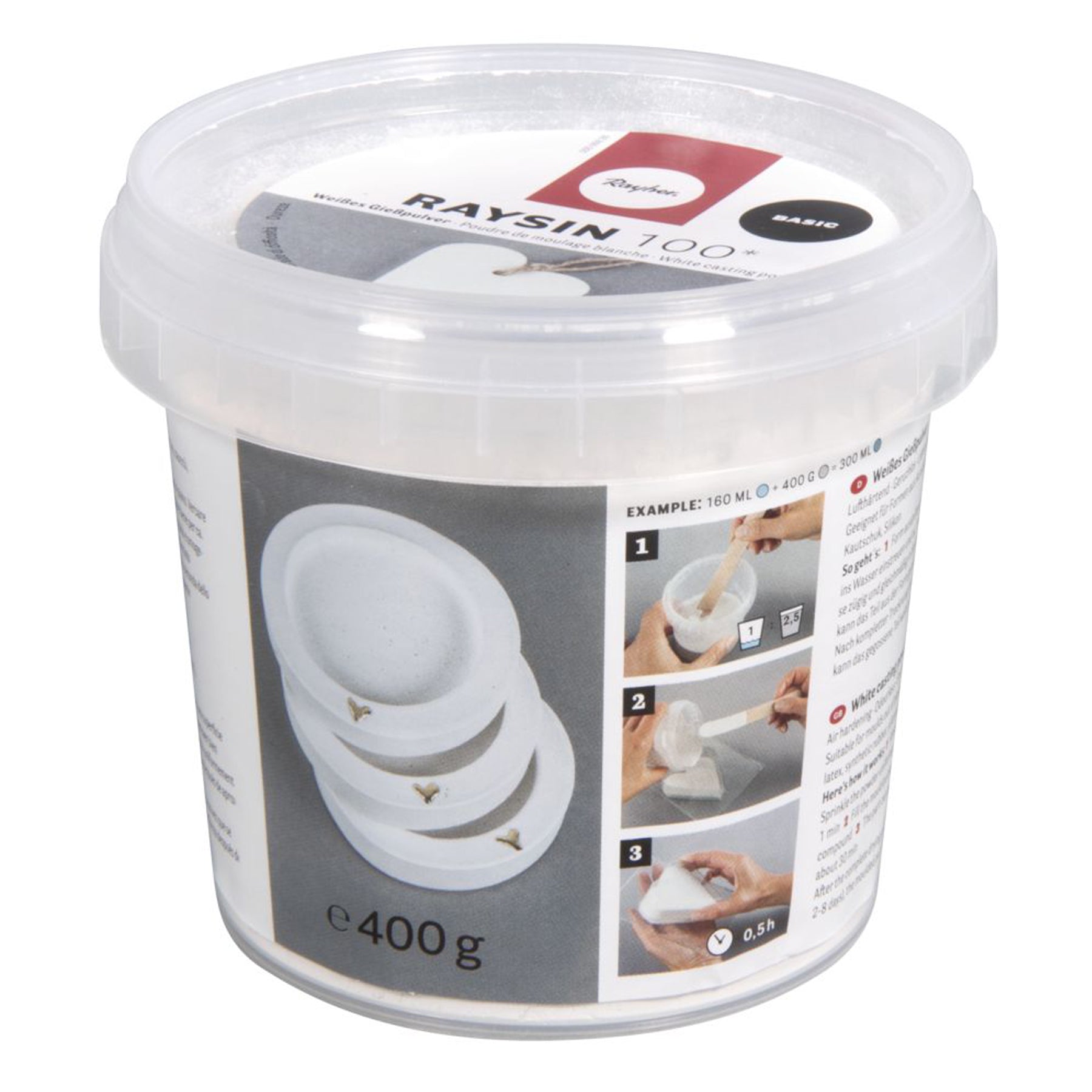 Crealive Giesspulver Raysin 100 - Weiss - 400g Inhalt: 400g Raysin Giessen leicht gemacht mit der reinweissen Giessmasse Raysin von Rahyer im "Chalky-Style"! Kinderleichte Anwendung: Anrühren + Giessen = Fertig! Im Handumdrehen entstehen trendige Giessstücke mit einer weichen, ultramatten Oberfläche und Optik.