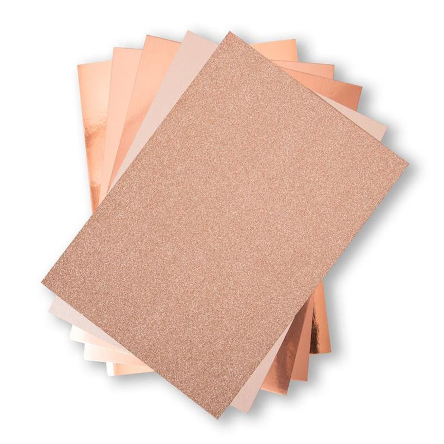 Crealive Sizzix Opulent Cardstock - Rosé Gold Inhalt: 50 Bögen Spezifikationen: 8’’ x 11.5’’ (20.32 cm x 29.21 cm) 250 g/m2 10 Bögen Spiegelkarton 10 Bögen Matt-Metallic 10 Bögen gebürstete Metall-Optik 10 Bögen Glitzer 10 Bögen Perlmutt-Glanz Farbe: Rosé Gold Diese verschiedenen Papiere sind geeignet für: Karten Karten- Verzierungen Geschenkboxen & Verpackungen Plotten Scrapbooking Stanzen Prägen