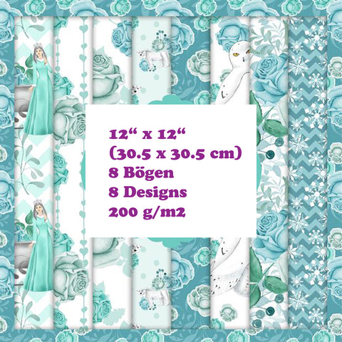 Crealive Paper Pad 200 g/m2 - 12’’ x 12’’ - Snow Queen  Inhalt:  8 Blatt 8 Designs    Spezifikationen:  12’’ x 12’’ (30.5 cm x 30.5 cm) 200 g/m2 einseitig bedruckt säure- und ligninfrei