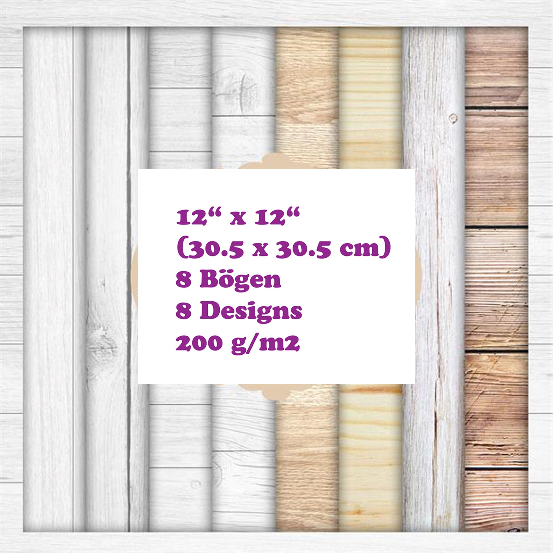 Crealive Paper Pad 200 g/m2 - 12’’ x 12’’ - Wood Inhalt: 8 Blatt 8 Designs Spezifikationen: 12’’ x 12’’ (30.5 cm x 30.5 cm) 200 g/m2 einseitig bedruckt säure- und ligninfrei Dieses Paper Pad ist geeignet für: Karten Boxen 3D-Projekte Geschenkboxen & Verpackungen Plotten Scrapbooking
