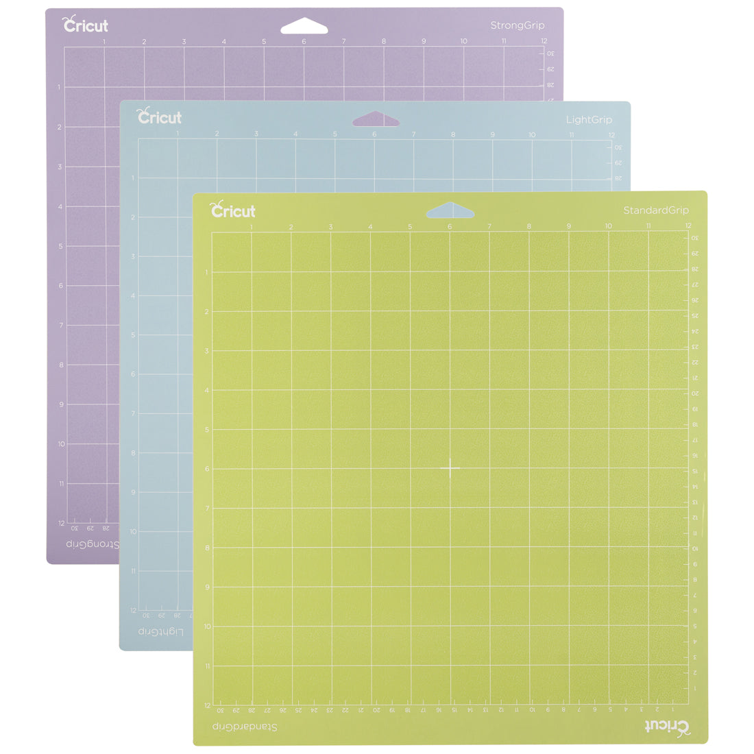 3 Cricut Schneidematten: Leicht klebend, Standard & Stark klebend - 12" x 12" (30.5 x 30.5cm) - LightGrip, StandardGrip & StrongGrip In diesem Paket bekommst Du 3 Schneidematten, so dass Du fast alle Materialien plotten kannst. Inhalt: 1 Schneidematte leicht klebend 12" x 12" (30.5 x 30.5cm) - LightGrip 1 Schneidematte Standard 12" x 12" (30.5 x 30.5cm) - StandardGrip 1 Schneidematte stark klebend 12" x 12" (30.5 x 30.5cm) - StrongGrip