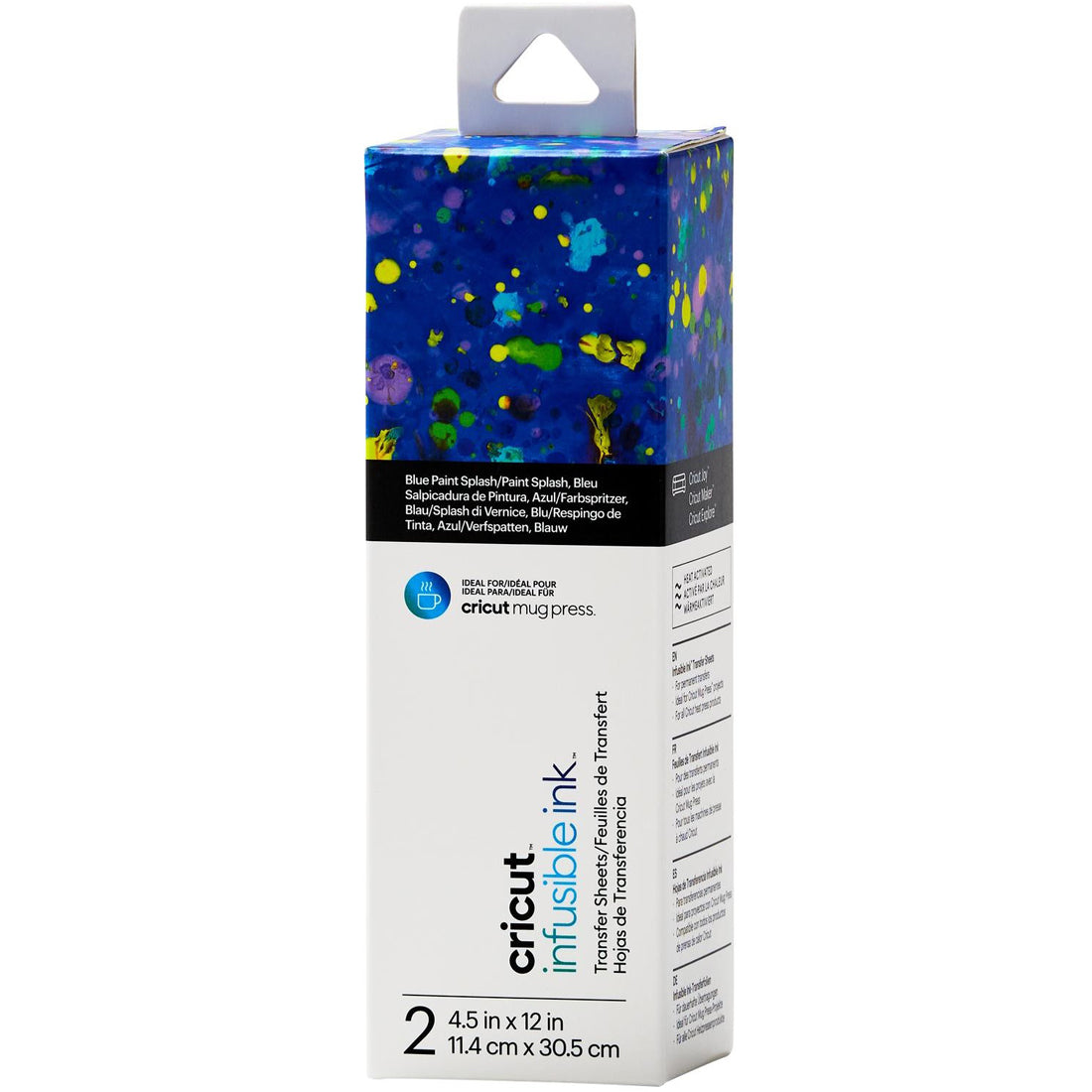 Infusible Ink Transferbogen Joy - Blue Paint Splash Spezifikationen: Cricut Infusible Ink Transfer Sheets Grösse: 11.4 x 30.5 cm Folien für Sublimationsdruck zum Gestalten von tollen Muster und Statements kompatibel mit allen sublimationsfähigen Materialien für glatte, nahtlose Transfers, die nicht knittern oder abblättern Inhalt: 2 Cricut Infusible Ink Transfer Sheets Muster: Blue Paint Splash