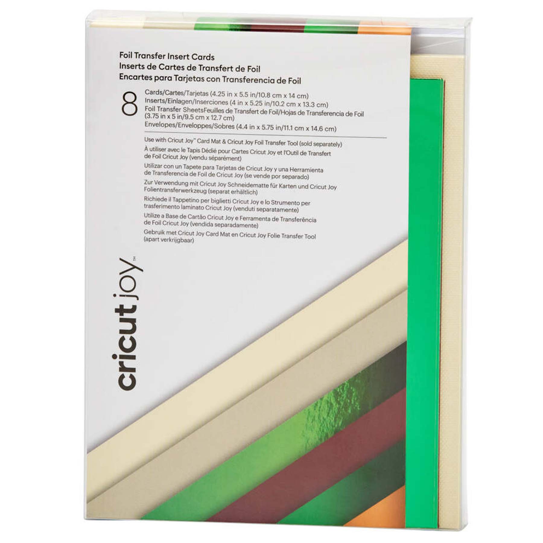 Crealive Cricut Joy Einlegekarten R20 - 8 Stück - Cameron mit Foil Transfer Inhalt: 8 Karten im Format 4.25" x 5.5" (10.8 cm x 14.0 cm) (zusammengeklappt) - Kartenfarben: 4 Cream und 4 Khaki 8 Einlagen im Format 4" x 5.25" (10.2 cm x 13.3 cm) - Einlagefarben: 4 Deep Green Metallic & 4 Maroon 8 Transferfolien im Format 3.75" x 5" (9.5 cm x 12.7 cm) - 4 Rose Gold & 4 Emerald 8 Umschläge in 4.4" x 5.75" (11.1 cm x 14.6 cm) - Farbe: Weiss Cricut Joy Einlegekarten sind geeignet für: Karten