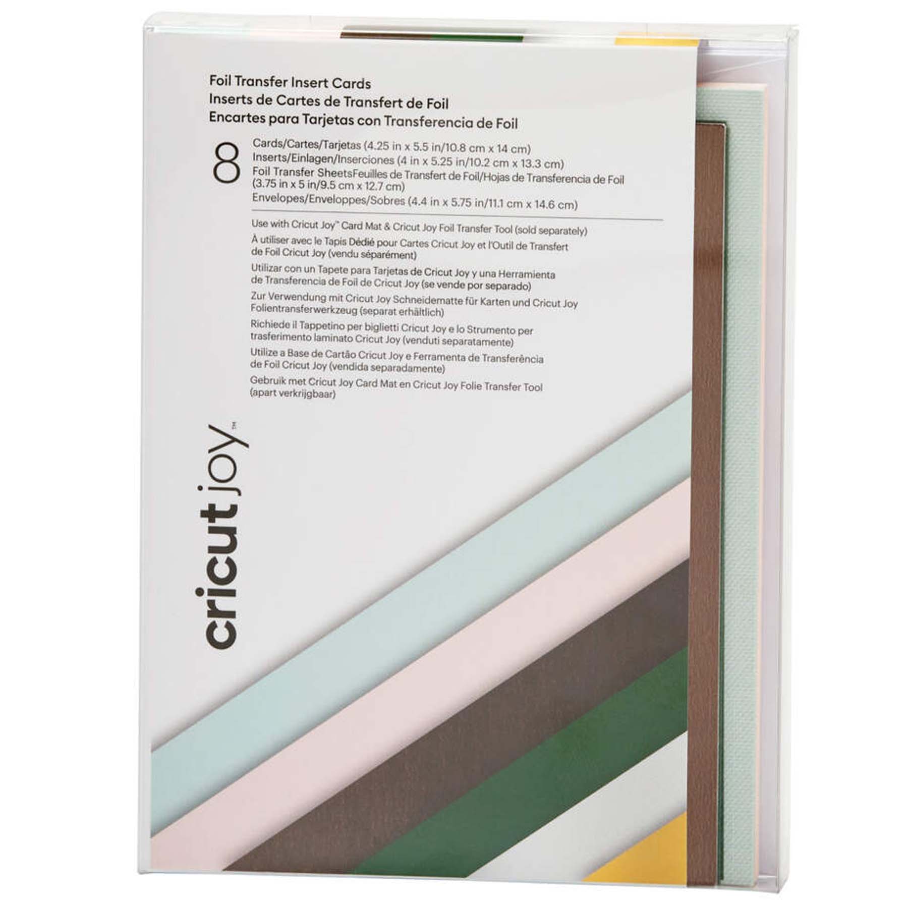 Crealive Cricut Joy Einlegekarten R20 - 8 Stück - Forest Grove mit Foil Transfer Inhalt: 8 Karten im Format 4.25" x 5.5" (10.8 cm x 14.0 cm) (zusammengeklappt) - Kartenfarben: 4 Tulip und 4 Whispering Blue 8 Einlagen im Format 4" x 5.25" (10.2 cm x 13.3 cm) - Einlagefarben: 4 Gunmetal Metallic & 4 Forest Green 8 Transferfolien im Format 3.75" x 5" (9.5 cm x 12.7 cm) - 4 Gold & 4 Silber 8 Umschläge in 4.4" x 5.75" (11.1 cm x 14.6 cm) - Farbe: Weiss Cricut Joy Einlegekarten sind geeignet für: Karten