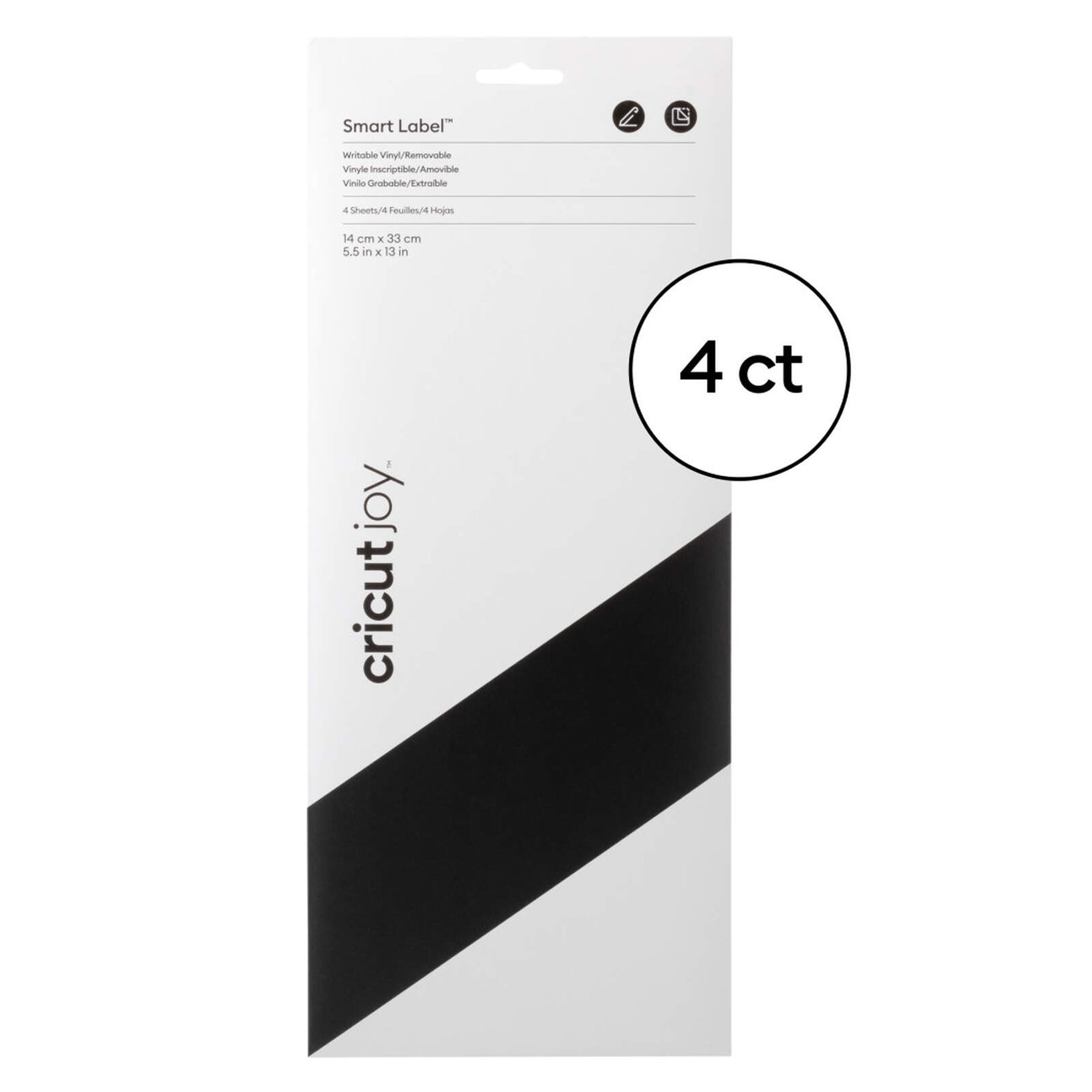 Crealive Cricut Joy Smart Label beschreibbare Vinylfolie ablösbar - Schwarz Inhalt: 4 Bögen Spezifikationen: Grösse: 14 cm x 33 cm (5,5" x 13") Farbe: Schwarz selbstklebend funktioniert ohne Schneidematte - einfach einlegen und loslegen! individuell gestaltbar mit Cricut Joy™ Stiften (Gelstifte werden nicht empfohlen) langlebig und dennoch leicht von Oberflächen abzulösen nicht mit Übertragungsfolie verwenden - die beschreibbare Vinylfolie wird von Hand übertragen für Cricut Joy