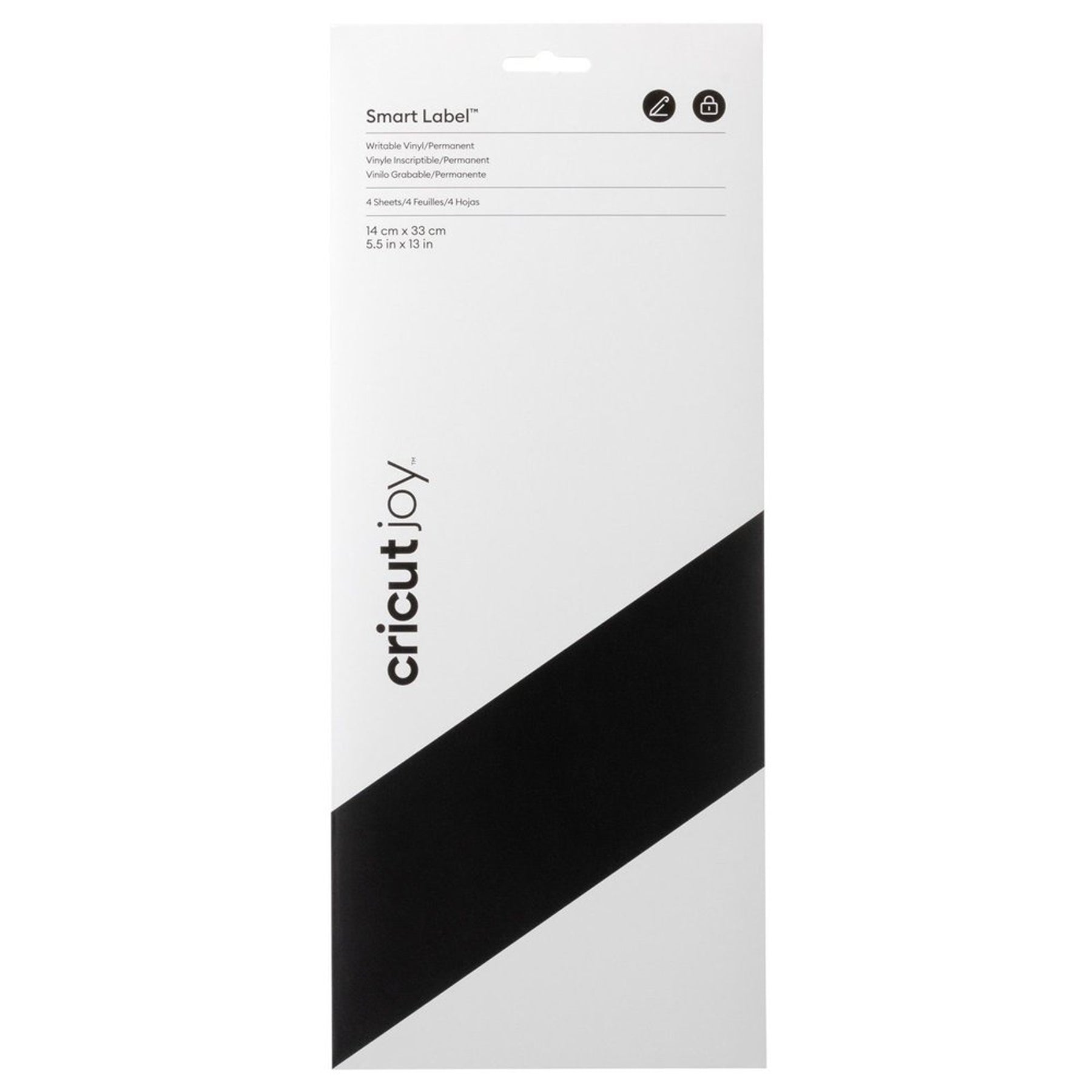 Cricut Joy Smart Label beschreibbare Vinylfolie permanent - Schwarz Inhalt: 4 Bögen Spezifikationen: Grösse: 14 cm x 33 cm (5,5" x 13") Farbe: Schwarz selbstklebend funktioniert ohne Schneidematte - einfach einlegen und loslegen! individuell gestaltbar mit Cricut Joy™ Stiften (Gelstifte werden nicht empfohlen) permanent klebend nicht mit Übertragungsfolie verwenden - die beschreibbare Vinylfolie wird von Hand übertragen für Cricut Joy