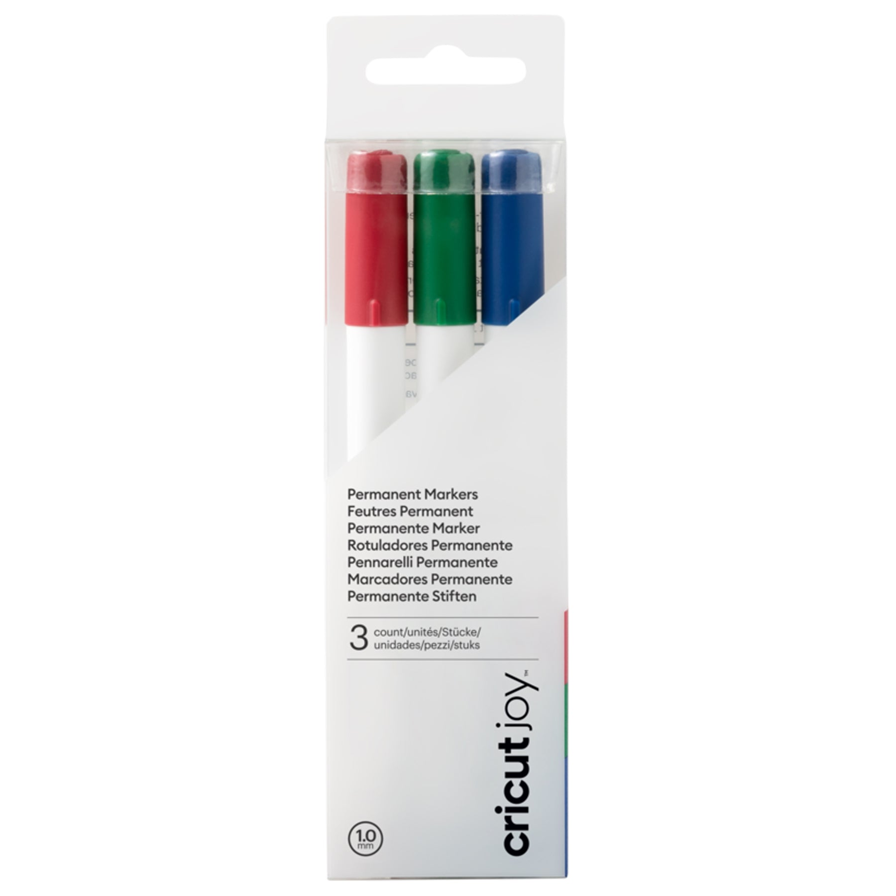 Crealive Cricut Joy permanente Zeichenstifte 1.0 mm - Rot, Grün & Blau / Cricut Joy Permanent Markers 1.0 Blue/Red/Green (3pcs) Inhalt: 3 permanente Stifte (je 1 x Rot, Grün & Blau) Spezifikationen: 1.0 mm (mittlere Spitze) Farben: Rot, Grün & Blau ölbasiert säurefrei ungiftig nach dem Trocknen permanent zur Verwendung mit Vinyl, Papier, Smart Label-Materialien und mehr entspricht ASTM D-4236
