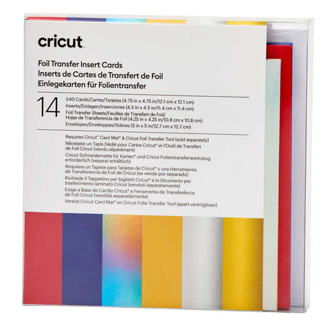 Crealive Cricut Einlegekarten S40 - 14 Stück - Celebration mit Foil Transfer  Inhalt:  14 Karten im Format 4.75" x 4.75" (12.1 cm x 12.1 cm) (zusammengeklappt) / Kartenfarben: 7 Rot und 7 Blau 14 Einlagen im Format 4.5" x 4.5" (11.4 cm x 11.4 cm) / Einlagefarben: 7 Silver Holographic & 7 Maize 14 Transferfolien im Format 4.25" x 4.25" (10.8 cm x 10.8 cm): 7 Gold & 7 Silber 14 Umschläge in 5" x 5" (12.7 cm x 12.7 cm) / Farbe: Weiss    Cricut Einlegekarten sind geeignet für:  Karten Einladungen