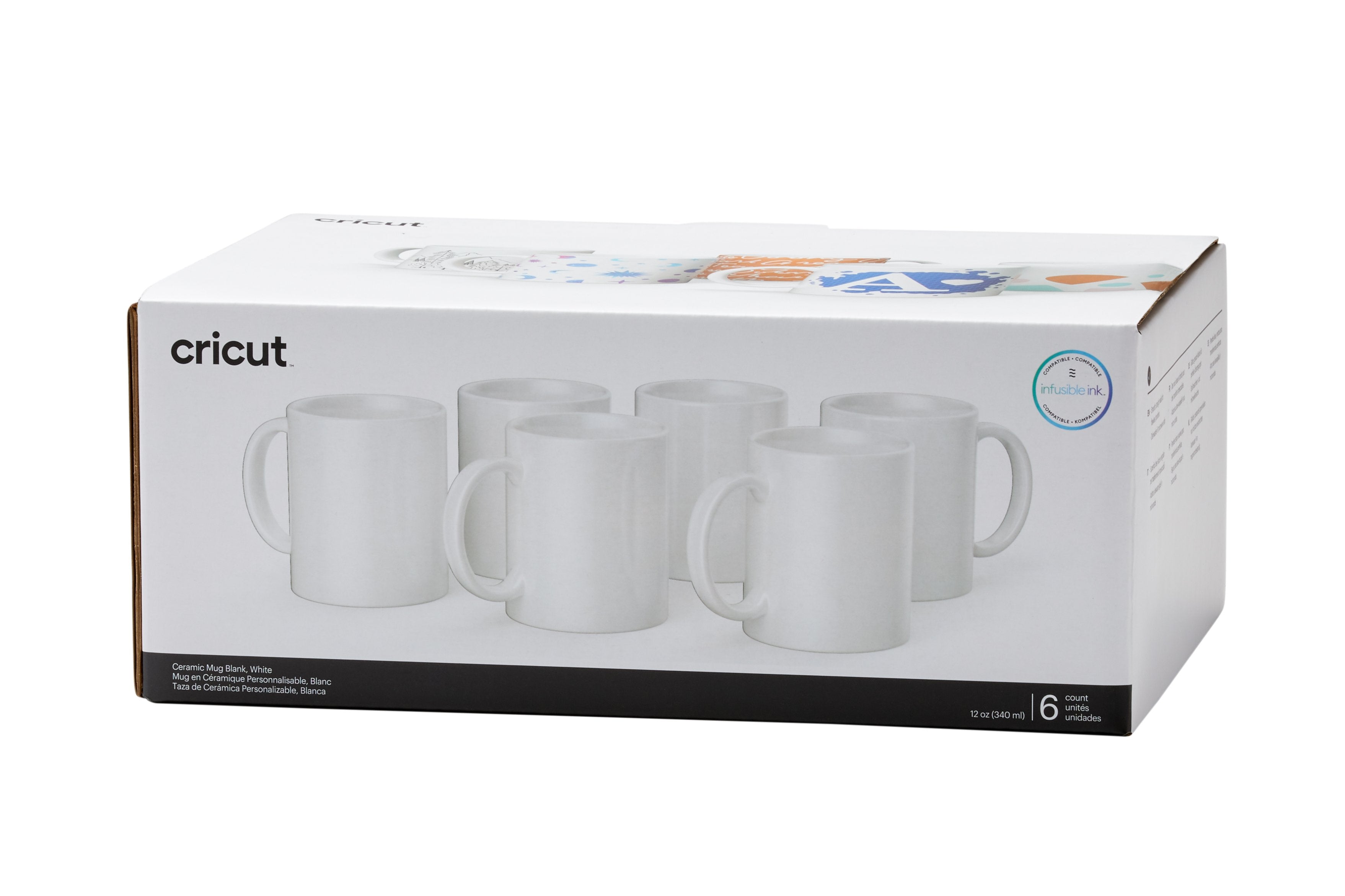 Cricut Keramiktasse 340 ml weiss, 6 Stück Gestalte lebendige, professionelle & personalisierte Tassen. Im Design Space erstellst Du mit Hilfe der kostenlosen Tassen-Vorlage Dein Design, so dass Du es korrekt platzieren kannst auf der Tasse. Danach lässt Du den Schneideplotter Dein Design entweder aus den Infusible Ink Transferbögen schneiden oder lässt es Zeichnen mit den Infusible Ink Stiften. Die Tassenpresse übernimmt dann die restliche Arbeit für Dich und bringt Dein Design auf die Tasse