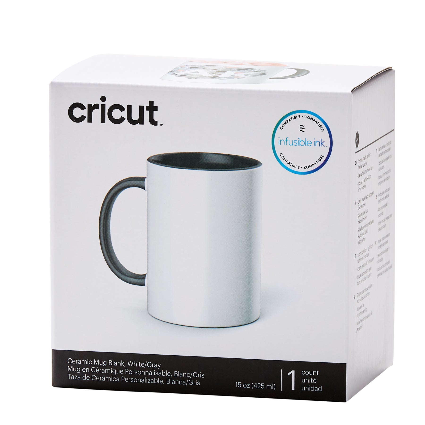 Crealive Cricut Keramiktasse 440 ml grau/weiss, 1 Stück (VORBESTELLUNG! Lieferung ab ca. 01.10.2021) Gestalte lebendige, professionelle & personalisierte Tassen. Im Design Space erstellst Du mit Hilfe der kostenlosen Tassen-Vorlage Dein Design, so dass Du es korrekt platzieren kannst auf der Tasse. Danach lässt Du den Schneideplotter Dein Design entweder aus den Infusible Ink Transferbögen schneiden oder lässt es Zeichnen mit den Infusible Ink Stiften.