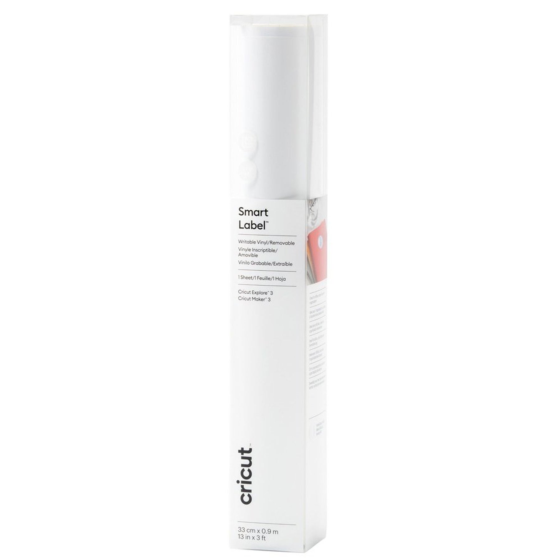 Crealive Cricut Smart Label beschreibbare Vinylfolie ablösbar - Weiss Inhalt: 1 Rolle 33 cm x 91 cm Spezifikationen: Grösse: 33 cm x 91 cm Farbe: Weiss selbstklebend funktioniert ohne Schneidematte - einfach einlegen und loslegen! individuell gestaltbar mit Cricut™ Stiften (Gelstifte werden nicht empfohlen)
