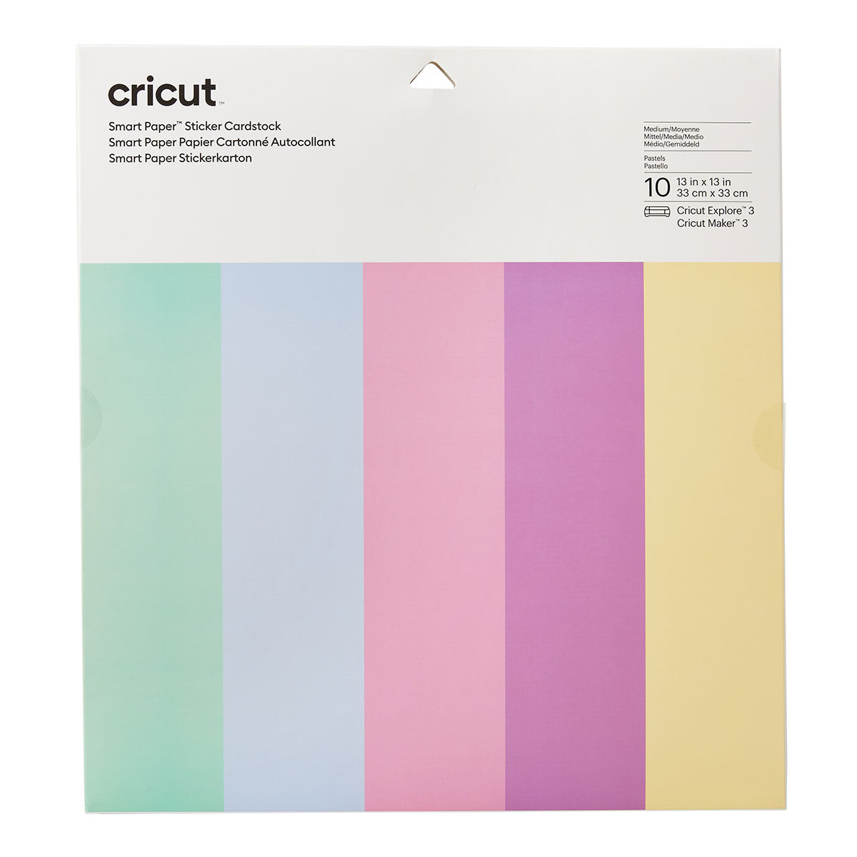 Cricut Smart Sticker Cardstock - 33 cm x 33 cm - Pastell Selbstklebendes Papier von Cricut in 5 verschiedenen Farben. Das Set enthält insgesamt 10 Blätter (2 x 5 Farben) in der Grösse 33 cm x 33 cm (13" x 13"). Inhalt: 10 Blätter 210 g/m2 Farben: Minze, Puderblau, Rosa, Flieder & Beige Cricut Smart Sticker ist geeignet für: Scrapbooking-Seiten Karten Einladungen Dekorationen wie Banner & attraktive Poster Papierprojekte