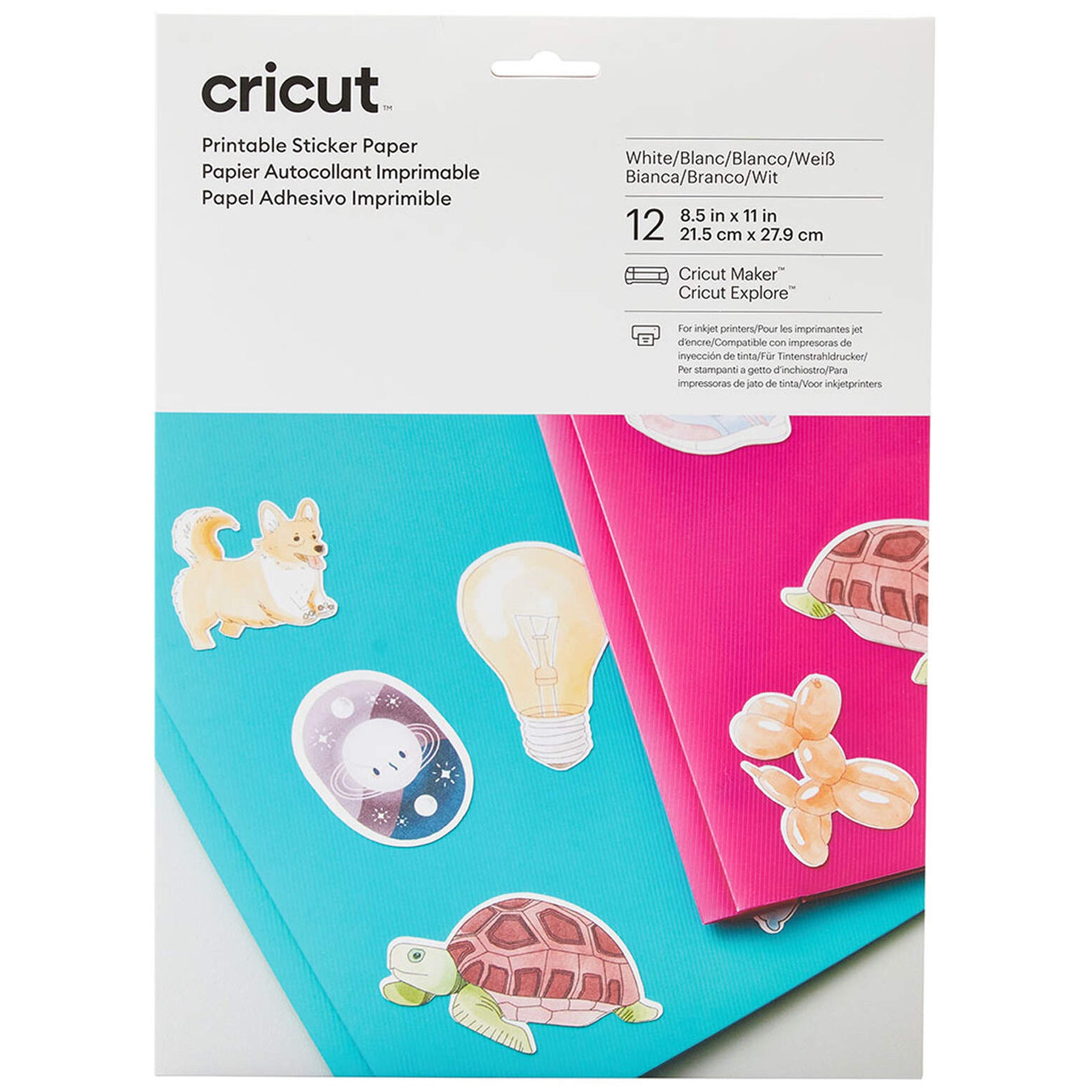 Crealive Cricut Stickerpapier bedruckbar - 21,5 x 28 cm Spezifikationen: Stickerpapier zum Bedrucken Papierformat 21.5 cm x 28 cm Gewicht: 100 g/m2 Selbstklebend Farbe: Weiss Inhalt: 12 Blätter Schneideeinstellung Bitte die Schneideeinstellungen immer erst mit einem Buchstaben oder dem @-Zeichen testen, da die Einstellung durch das Alter des Messers anders ausfallen kann. Cricut Maker & Explore: Bedruckbares Aufkleberpapier (weiss) entspricht einem Schneidedruck von 222 mit der Feinschnittklinge.