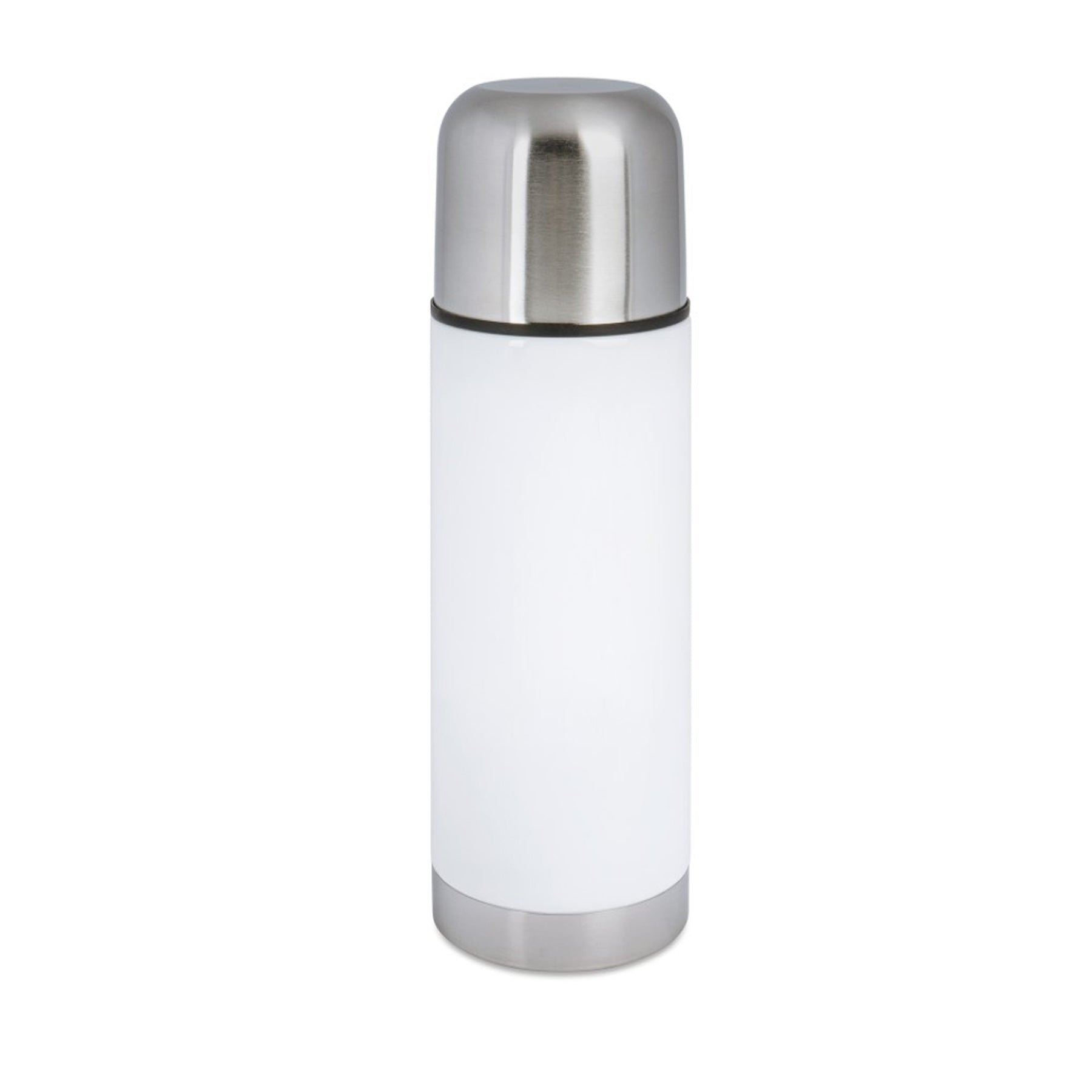 Crealive Edelstahl-Thermosflasche 350 ml - Weiss Die Edelstahl-Thermoflasche hat ein Fassungsvermögen von 350 ml und ist in Weiss und Silber gehalten. Trinkgefässe aus Edelstahl - die halten dicht! Einen besonders heissen Trinkgenuss bietet diese bedruckbare Thermoflasche für Sport, Freizeit oder Büro. Durch die Doppelwandkonstruktion bleibt Heisses lange heiss und Kaltes lange kalt.