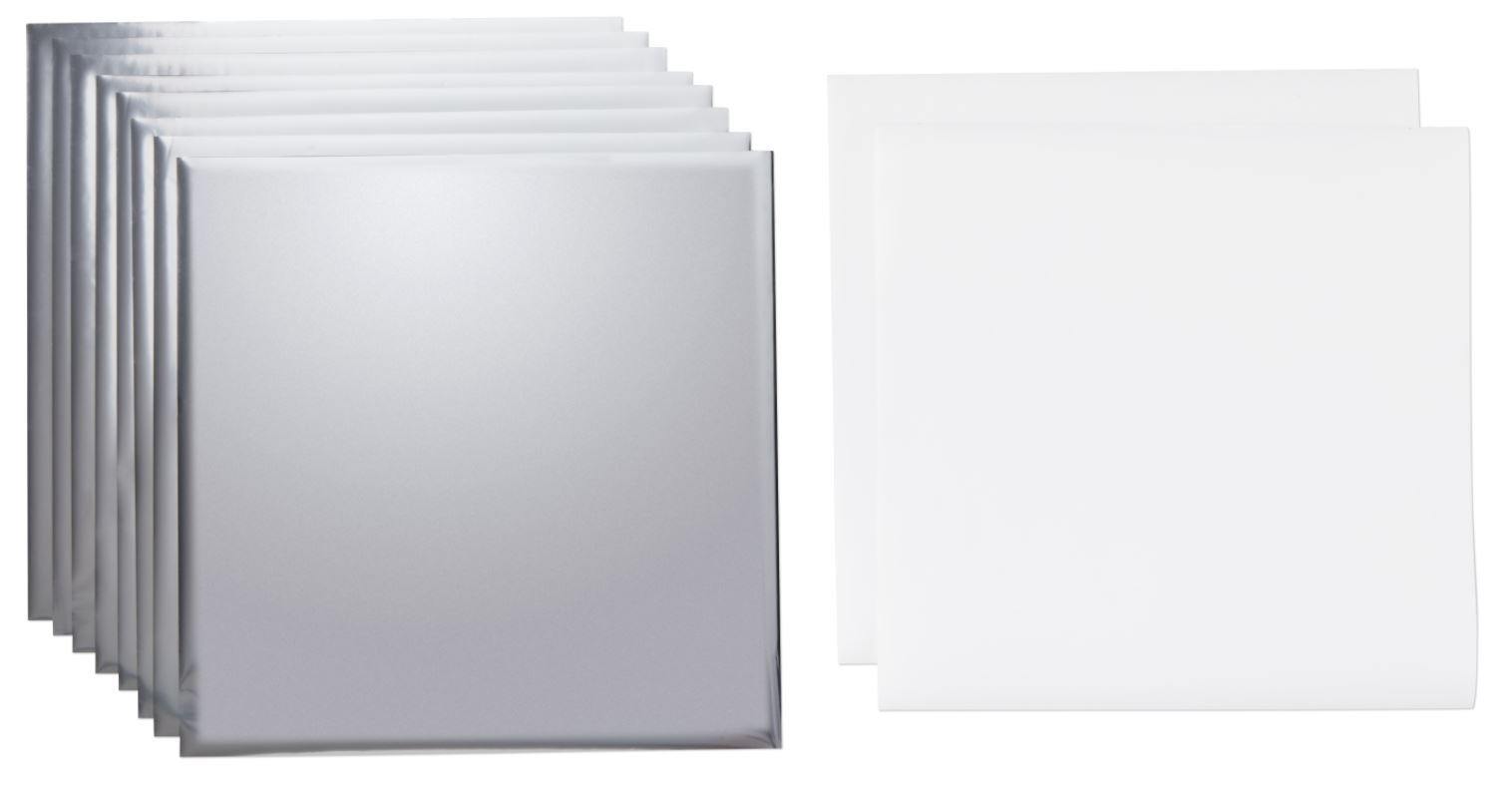 Cricut Folientransfer-Folien - Foil Transfer Sheets - Silver 30,5 x 30,5 cm, 8 Blatt Die 8 Cricut Transferfolien kannst Du mit dem Folientransferwerkzeug, welches für Cricut Maker und Cricut Explore Geräte konzipiert ist, auf verschiedenen Materialien verwenden. Die Folien habe eine Grösse von 30.5 x 30.5 cm.