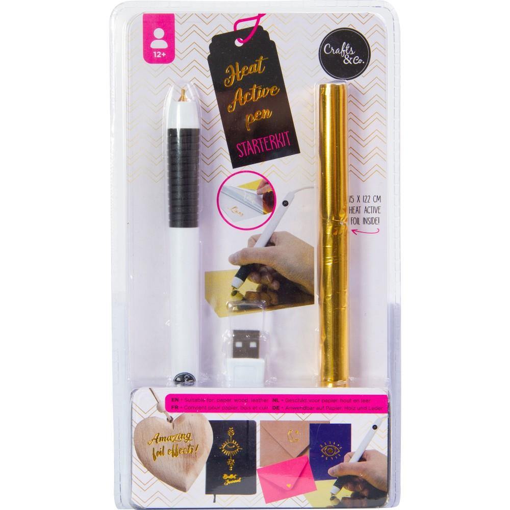 Heissfolienstift USB Starterkit / Heat Active Pen Gestalte die schönsten Karten, Fotobücher und Bullet Journals mit diesem Heissfolienstift-Starterkit! Mit diesem Heissfolienstift kannst Du schöne Foliendetails auf einen Papier-, Holz- oder Lederuntergrund aufbringen.