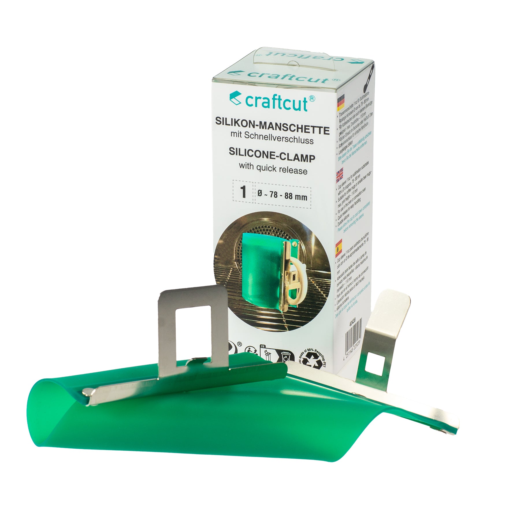 Crealive craftcut® Tassenmanschette für Tassen Diese Tassenmanschette ist für Tassen (Ø ca. 78 - 88 mm) geeignet und ist 115 mm hoch. Sie wird für den Einsatz im Backofen oder Heissluft Ofen benötigt, ideal für Anwender die keine eigene Tassenpresse besitzen. Inhalt: 1 craftcut® Tassenmanschette für Tassen Verarbeitungshinweis: Die zu verwendenden Presstemperaturen oder Zeiten sind, im Ofen, abhängig von den von Dir verwendeten Tassen, Tinten oder Papieren.