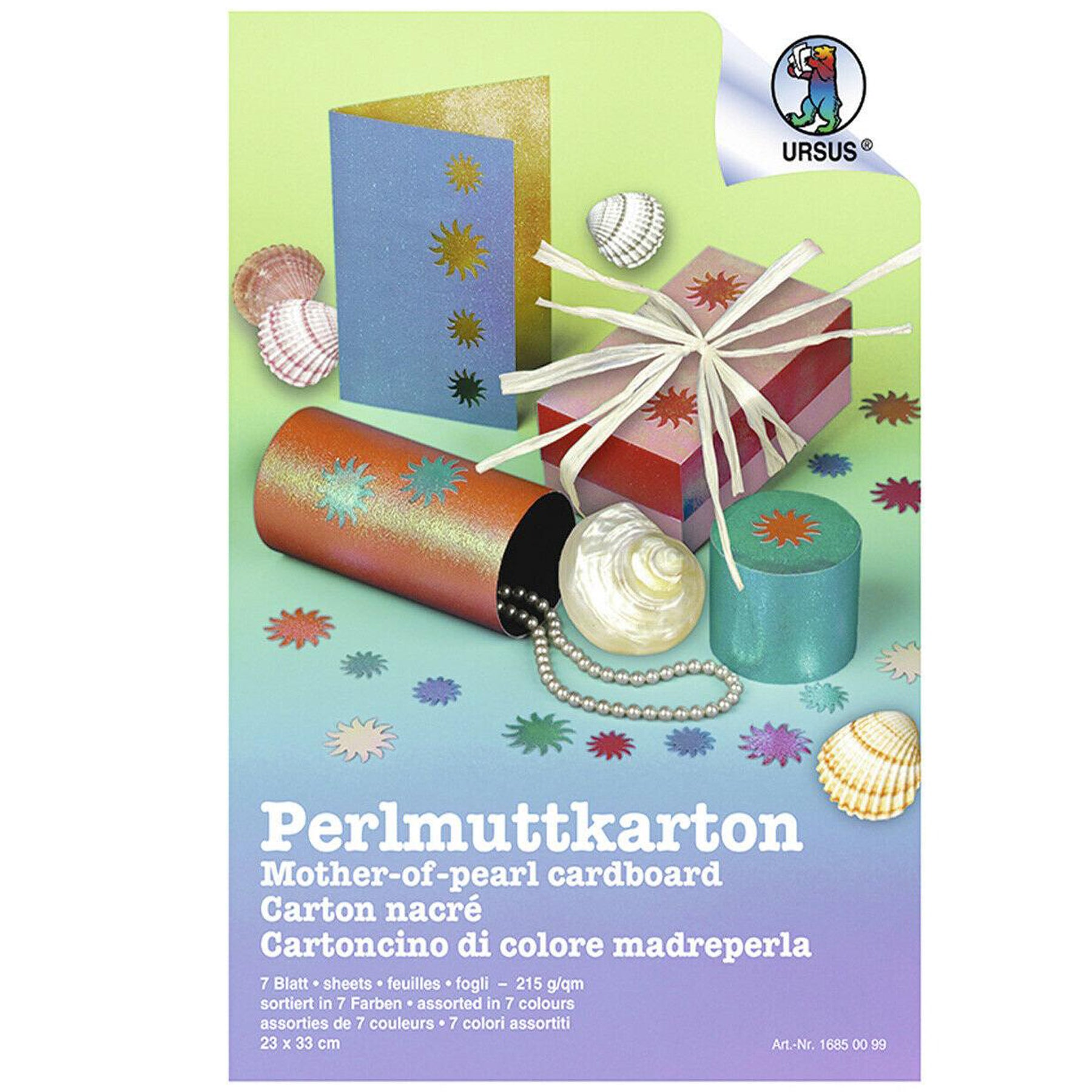 Crealive Perlmuttkarton 215 g/m2 - 230 x 330 mm Spezifikationen: 23 cm x 33 cm 215 g/m2 7 Bögen 7 Farben beidseitiger Schimmer Perlmuttkarton ist geeignet für: Karten Karten-Verzierungen (unbedingt ein scharfes Messer verwenden) Einladungen Geschenkboxen Verpackungen Scrapbooking