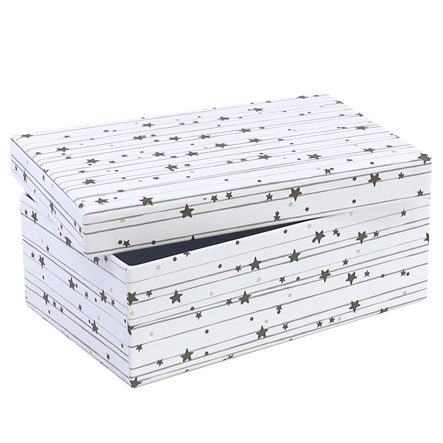 Crealive Geschenkbox - Pure Box rect M - Sterne
 
Inhalt:
•	1 Box
 
Spezifikationen:
•	Länge: 18 cm
•	Breite: 11.4 cm
•	Höhe: 6.2 cm
•	Limited Edition Pure Box
•	Farbe: Weiss mit goldenem Sternen-Dekor
•	Swiss Design
•	FSC®- Zertifiziert
 
Mache jeden Moment zu etwas Besonderem mit der Limited Edition Pure Box von Artoz. Verpacke deine Geschenke stilvoll und schenke Freude mit dieser hochwertigen und vielseitig einsetzbaren Box. Ob für Geburtstage, Hochzeiten oder andere festliche Anlässe - diese Geschenkve