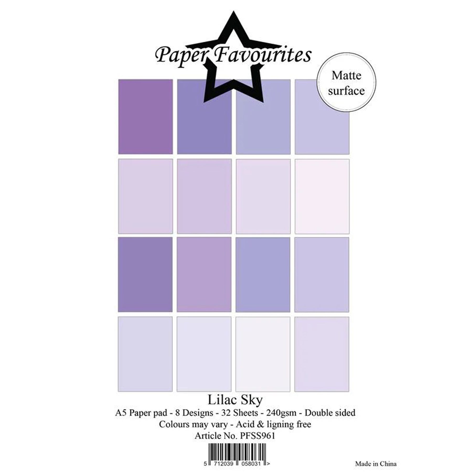 Crealive Papier Block 240 g/m2 - A5 - Lilac Sky

Inhalt:
•	Block mit insgesamt 32 Bogen
 
Spezifikationen:
•	Grösse A5 (14.8 x 21 cm)
•	240 g/m2
•	beidseitig bedruckt
•	16 Farben (2 Bogen pro Farbe)
•	lignin- und säurefrei
 
Dieses Papier ist geeignet für:
•	Karten
•	Karten-Verzierungen
•	kleine Geschenkboxen & Verpackungen
•	Plotten
•	Stanzen
•	Prägen
•	Scrapbooking
•	Journaling
•	Mixed Media
 
Aus diesem A5 Papier kannst Du Mini-Karten, Grusskarten, kleine Umschläge oder Boxen gestalten oder sie für Tags,