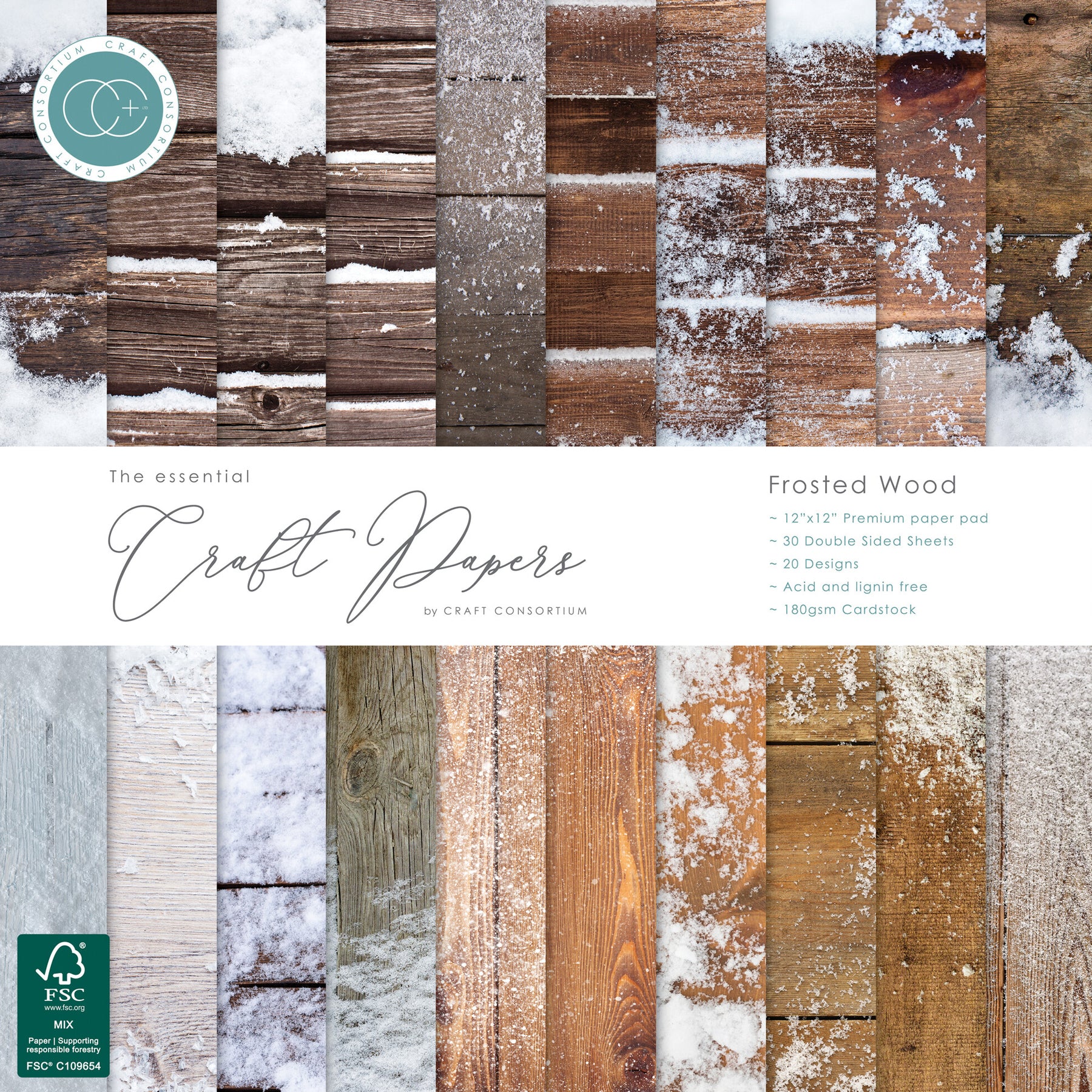 Crealive Premium Paper Pad 180 g/m2 - 12’’ x 12’’ - Frosted Wood

Inhalt:
•	30 Bogen
 
Spezifikationen:
•	12’’ x 12’’ (30.5 cm x 30.5 cm)
•	180 g/m2
•	20 Designs
•	beidseitig bedruckt
•	säure- und ligninfrei
 
Dieses Paper Pad / Designpapier ist geeignet für:
•	Karten
•	Karten-Verzierungen
•	Kuverts
•	Geschenkboxen & Verpackungen
•	Plotten
•	Stanzen
•	Prägen
•	Scrapbooking
•	Journaling
•	Mixed Media
 
Der Premium Spiegelkarton von Craft Consortium verleiht deinen Kreationen das ganz gewisse Etwas! Es spiege