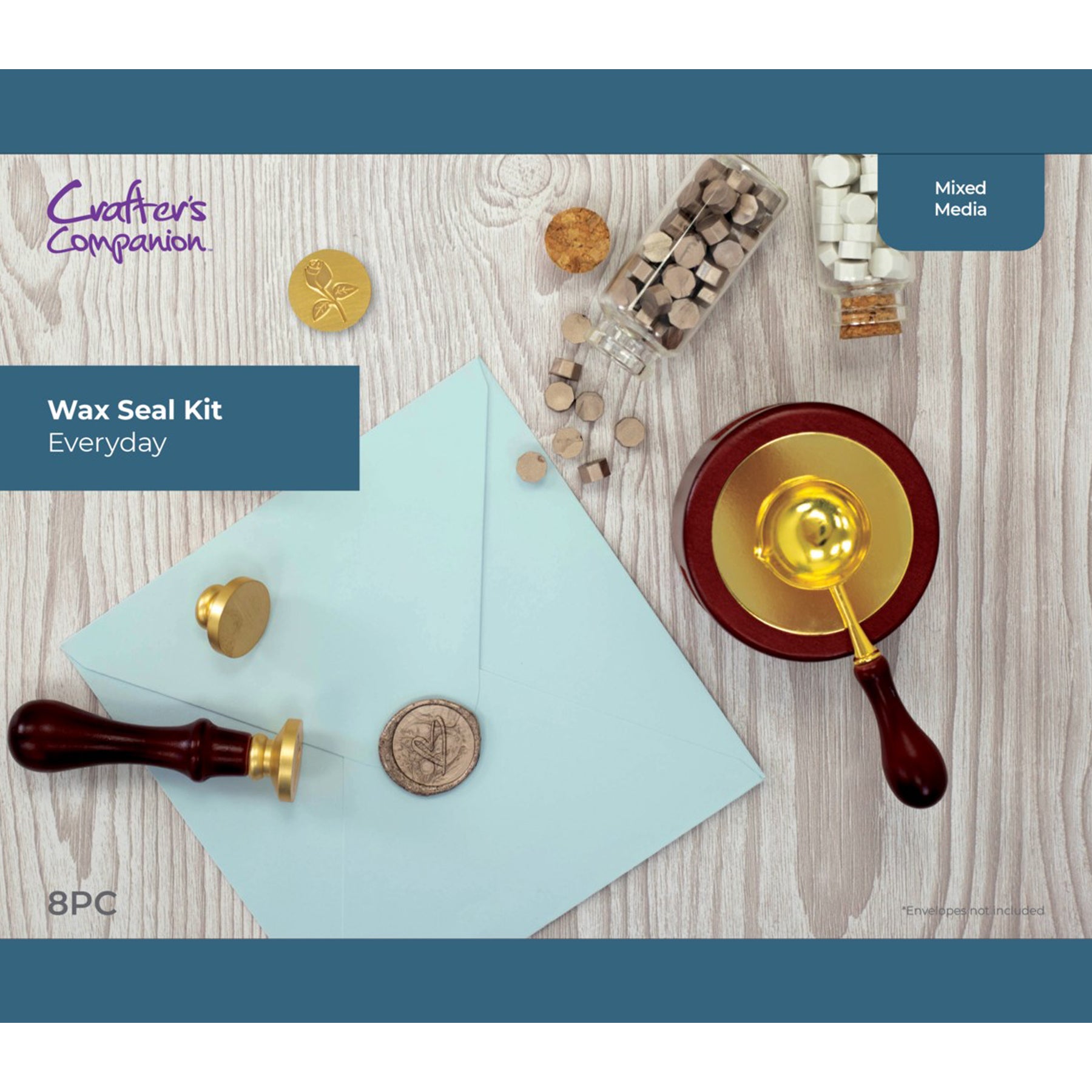 Crealive Wachssiegel "Everyday" - Wax Seal Kit - Wachssiegel Kit

Inhalt:
•	Motiv: "Everyday"
•	Teelichtdeckel
•	Wachsschmelzlöffel
•	hölzernen Stempelgriff mit drei austauschbaren Stempelmotiven
•	zwei Gläser mit 50 Wachsperlen, mit denen du entweder perlweisse oder champagnergoldene Wachssiegel entwerfen kannst
•	drei zeitlose Motive - Herz, Blume oder einem schlichten Stempel.
 
Ganz gleich, ob Du Umschläge verschliessen oder eine 3D-Dekoration für Karten oder Hochzeitseinladungen kreieren möchtest, Du k