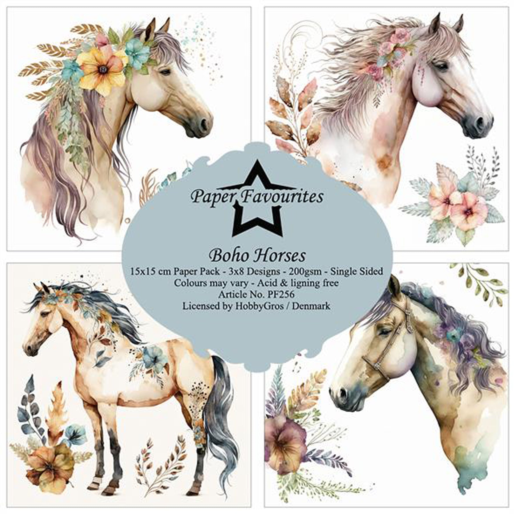 Crealive Paper Pad 200 g/m2 - 15 cm x 15 cm - Boho-Horses

Inhalt:
•	24 Bogen
•	8 Designs
 
Spezifikationen:
•	15 cm x 15 cm 
•	200 g/m2
•	einseitig bedruckt
•	säure- und ligninfrei
 
Dieses Paper Pad ist geeignet für:
•	Karten
•	Karten-Verzierungen
•	Plotten
•	Stanzen
•	Prägen
•	Scrapbooking
 
Dieses einseitig bedruckte Designpapier mit wunderbaren Pferden im Boho-Designs ist eine tolle Basis für kreative, spezielle, individuelle Karten, Plotts, Schachteln, Karten-Verzierungen, Geschenkboxen, Scrapbooking 