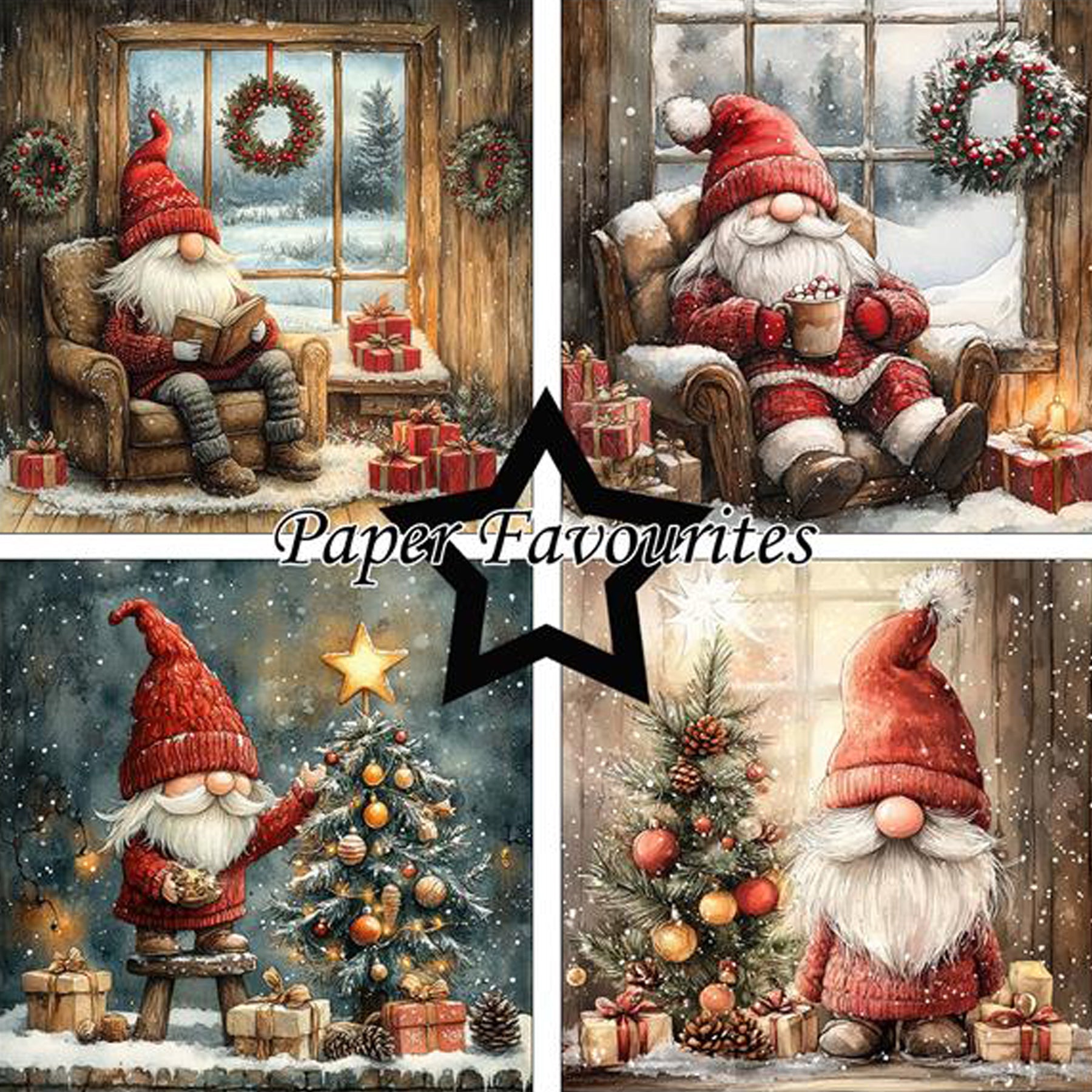 Crealive Paper Pad 200 g/m2 - 15 cm x 15 cm - Christmas Gnomes
 
Inhalt:
•	24 Bogen
•	8 Designs
 
Spezifikationen:
•	15 cm x 15 cm
•	200 g/m2
•	einseitig bedruckt
•	säure- und ligninfrei
 
Dieses Paper Pad ist geeignet für:
•	Karten
•	Karten-Verzierungen
•	kleine Geschenkboxen & Verpackungen
•	Plotten
•	Stanzen
•	Prägen
•	Scrapbooking
•	Journaling
•	Mixed Media
 
Dieses einseitig bedruckte Designpapier im winterlichen Vintage-Look ist eine bezaubernde Basis für kreative, spezielle, individuelle Karten, Plot