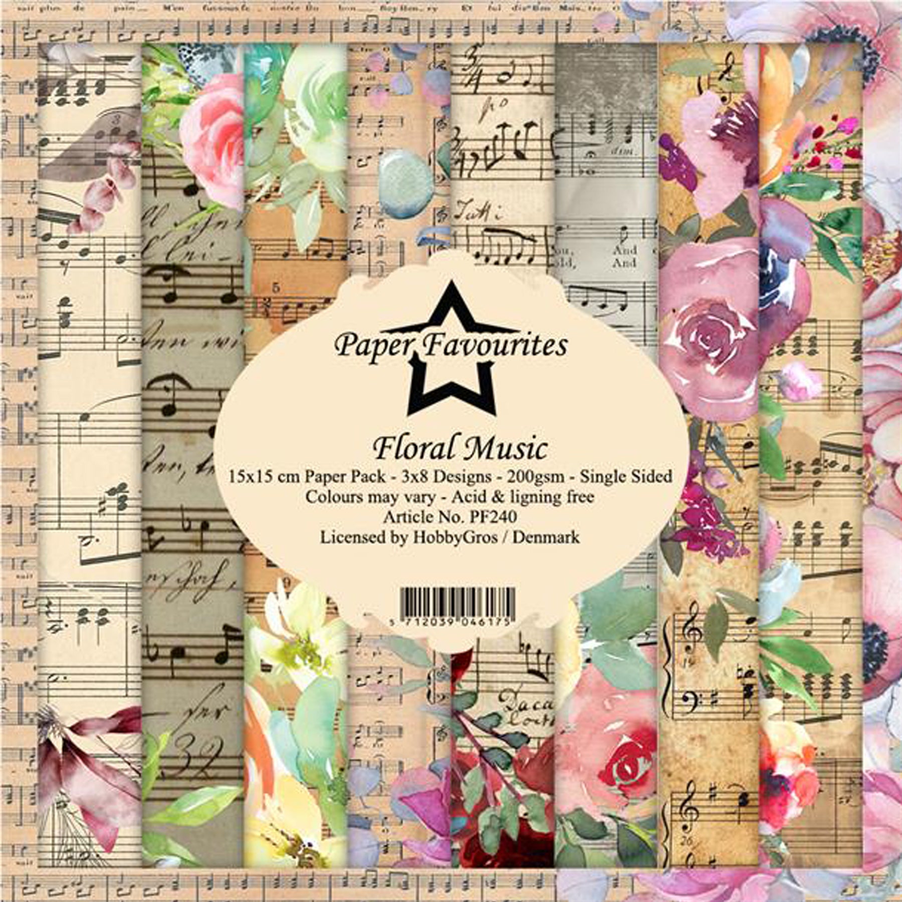 Crealive Paper Pad 200 g/m2 - 15 cm x 15 cm - Floral Music
 
Inhalt:
•	24 Bogen
•	8 Designs
 
Spezifikationen:
•	15 cm x 15 cm
•	200 g/m2
•	einseitig bedruckt
•	säure- und ligninfrei
 
Dieses Paper Pad ist geeignet für:
•	Karten
•	Karten-Verzierungen
•	Plotten
•	Stanzen
•	Prägen
•	Scrapbooking
 
Dieses einseitig bedruckte Designpapier im musikalischen Vintage-Look, ist eine wunderbare Basis für kreative, spezielle, individuelle Karten, Plotts, Verzierungen von Geschenktaschen, Schachteln, Karten, Geschenkbo