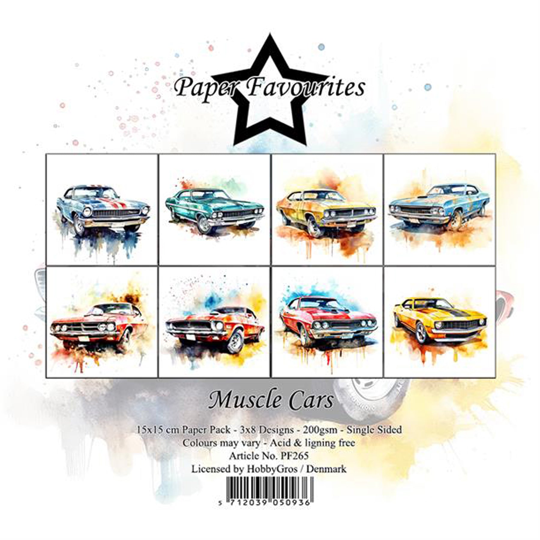 Crealive Paper Pad 200 g/m2 - 15 cm x 15 cm - Muscle Cars

Inhalt:
•	24 Bogen
•	8 Designs
 
Spezifikationen:
•	15 cm x 15 cm 
•	200 g/m2
•	einseitig bedruckt
•	säure- und ligninfrei
 
Dieses Paper Pad ist geeignet für:
•	Karten
•	Karten-Verzierungen
•	Plotten
•	Stanzen
•	Prägen
•	Scrapbooking
 
Dieses einseitig bedruckte Designpapier mit künstlerischen Muscle Cars ist eine tolle Basis für kreative, spezielle, individuelle Karten, Plotts, Schachteln, Karten-Verzierungen, Geschenkboxen, Scrapbooking und viele