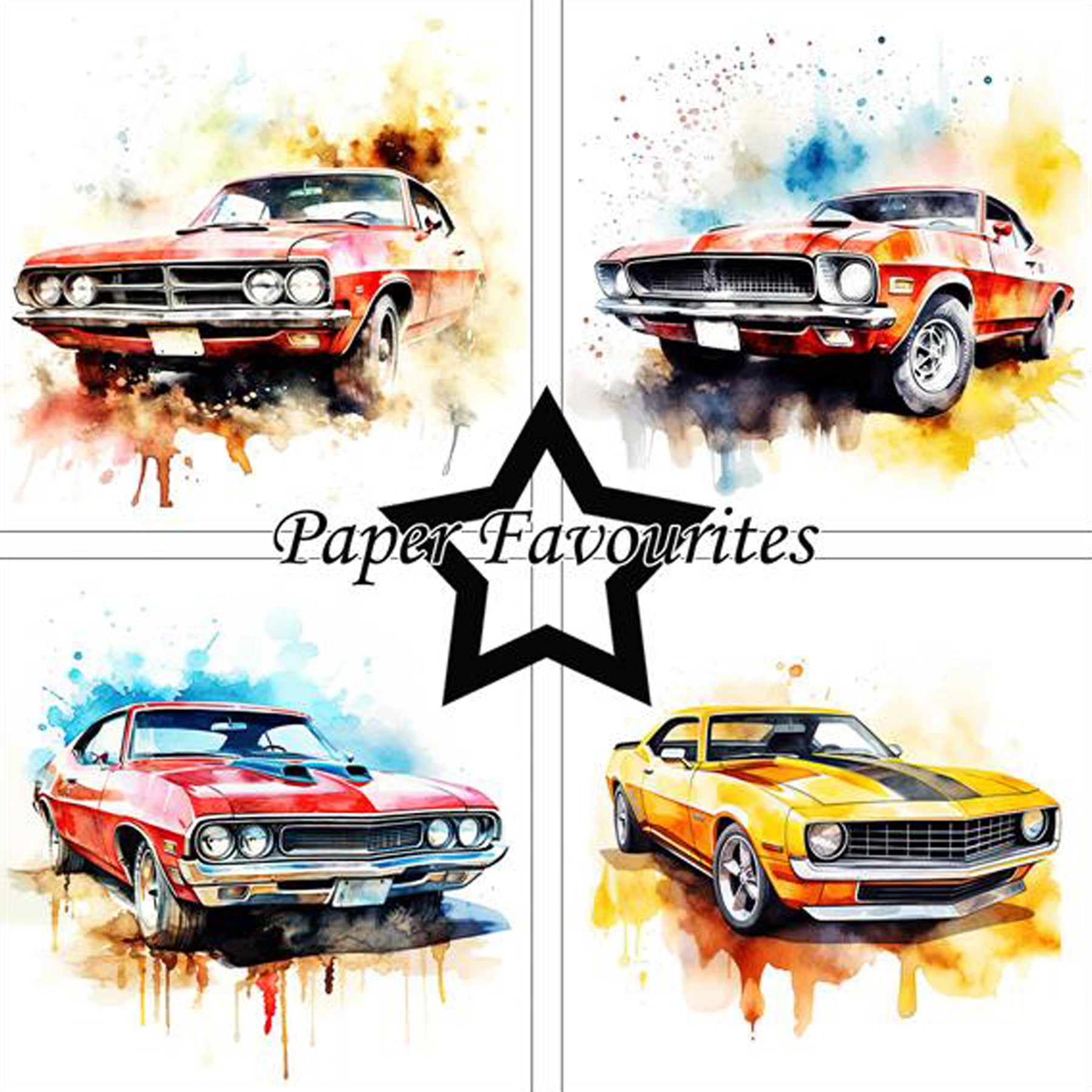 Crealive Paper Pad 200 g/m2 - 15 cm x 15 cm - Muscle Cars

Inhalt:
•	24 Bogen
•	8 Designs
 
Spezifikationen:
•	15 cm x 15 cm 
•	200 g/m2
•	einseitig bedruckt
•	säure- und ligninfrei
 
Dieses Paper Pad ist geeignet für:
•	Karten
•	Karten-Verzierungen
•	Plotten
•	Stanzen
•	Prägen
•	Scrapbooking
 
Dieses einseitig bedruckte Designpapier mit künstlerischen Muscle Cars ist eine tolle Basis für kreative, spezielle, individuelle Karten, Plotts, Schachteln, Karten-Verzierungen, Geschenkboxen, Scrapbooking und viele