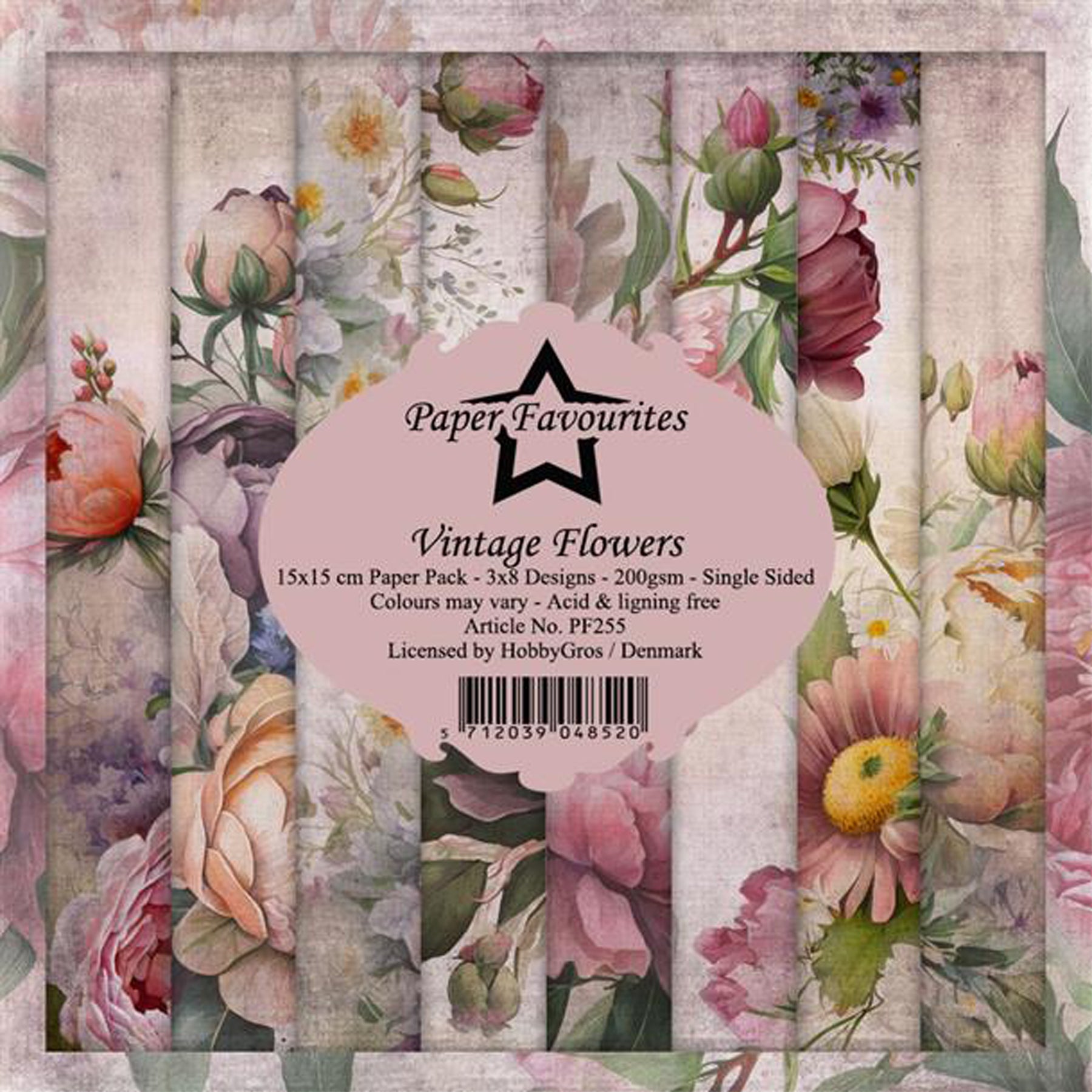 Crealive Paper Pad 200 g/m2 - 15 cm x 15 cm - Vintage Flowers
 
Inhalt:
•	24 Bogen
•	8 Designs
 
Spezifikationen:
•	15 cm x 15 cm
•	200 g/m2
•	einseitig bedruckt
•	säure- und ligninfrei
 
Dieses Paper Pad ist geeignet für:
•	Karten
•	Karten-Verzierungen
•	Plotten
•	Stanzen
•	Prägen
•	Scrapbooking
 
Dieses einseitig bedruckte Designpapier im blumigen Vintage-Look, ist eine wunderbare Basis für kreative, spezielle, individuelle Karten, Plotts, Verzierungen von Geschenktaschen, Schachteln, Karten, Geschenkboxe