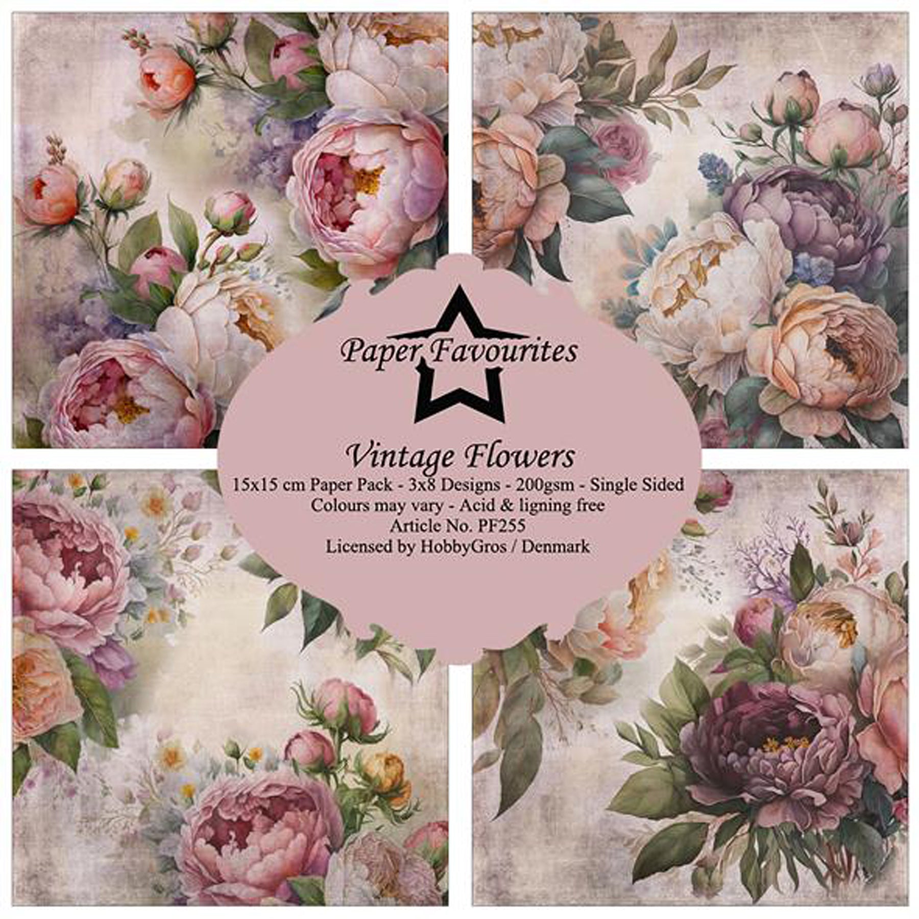 Crealive Paper Pad 200 g/m2 - 15 cm x 15 cm - Vintage Flowers
 
Inhalt:
•	24 Bogen
•	8 Designs
 
Spezifikationen:
•	15 cm x 15 cm
•	200 g/m2
•	einseitig bedruckt
•	säure- und ligninfrei
 
Dieses Paper Pad ist geeignet für:
•	Karten
•	Karten-Verzierungen
•	Plotten
•	Stanzen
•	Prägen
•	Scrapbooking
 
Dieses einseitig bedruckte Designpapier im blumigen Vintage-Look, ist eine wunderbare Basis für kreative, spezielle, individuelle Karten, Plotts, Verzierungen von Geschenktaschen, Schachteln, Karten, Geschenkboxe