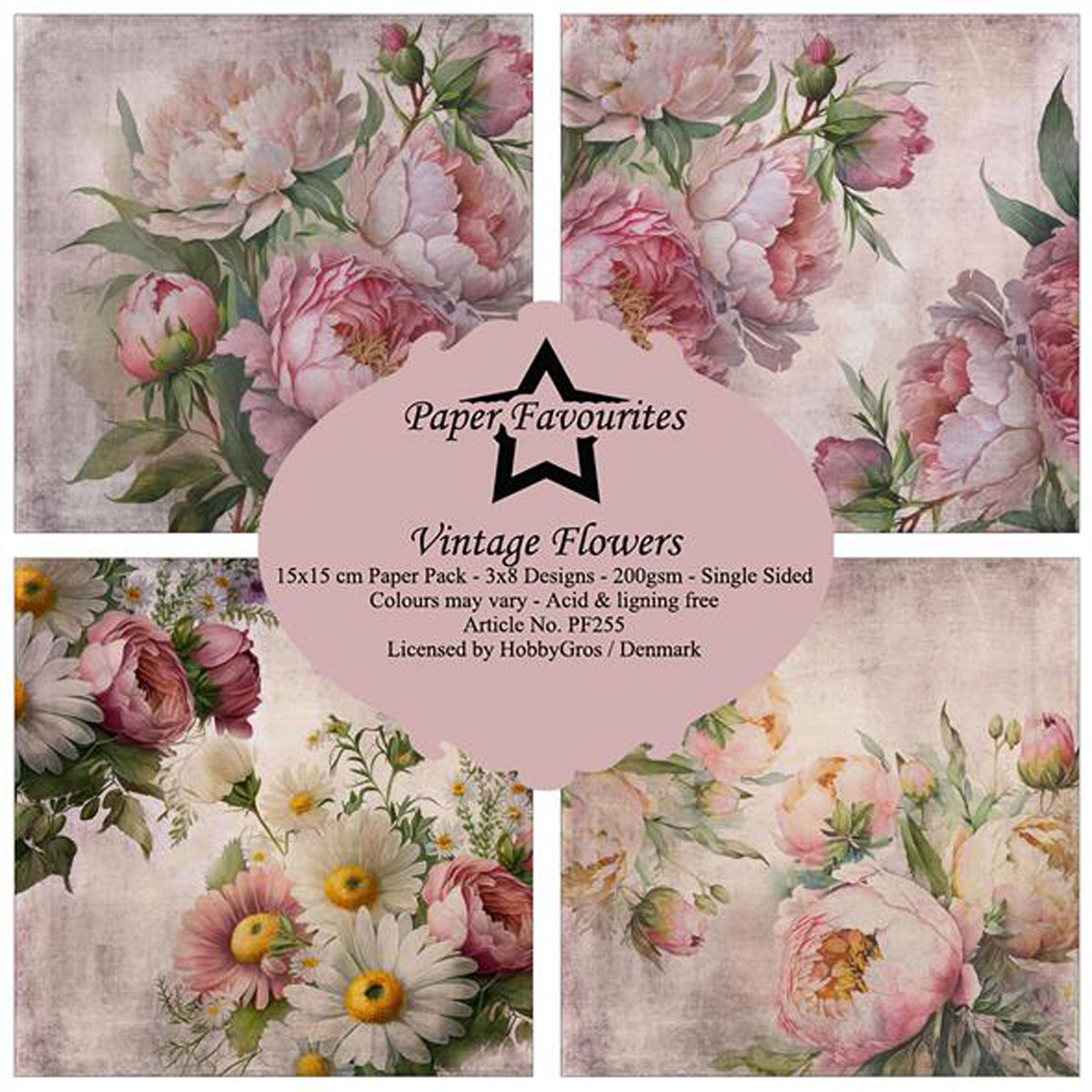 Crealive Paper Pad 200 g/m2 - 15 cm x 15 cm - Vintage Flowers
 
Inhalt:
•	24 Bogen
•	8 Designs
 
Spezifikationen:
•	15 cm x 15 cm
•	200 g/m2
•	einseitig bedruckt
•	säure- und ligninfrei
 
Dieses Paper Pad ist geeignet für:
•	Karten
•	Karten-Verzierungen
•	Plotten
•	Stanzen
•	Prägen
•	Scrapbooking
 
Dieses einseitig bedruckte Designpapier im blumigen Vintage-Look, ist eine wunderbare Basis für kreative, spezielle, individuelle Karten, Plotts, Verzierungen von Geschenktaschen, Schachteln, Karten, Geschenkboxe