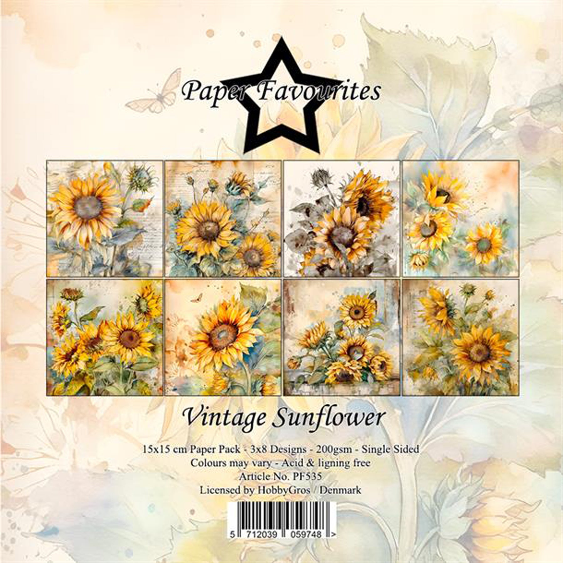 Crealive Paper Pad 200 g/m2 - 15 cm x 15 cm - Vintage Sunflower
 
Inhalt:
•	24 Bogen
•	8 Designs
 
Spezifikationen:
•	15 cm x 15 cm
•	200 g/m2
•	einseitig bedruckt
•	säure- und ligninfrei
 
Dieses Paper Pad ist geeignet für:
•	Karten
•	Karten-Verzierungen
•	Plotten
•	Stanzen
•	Prägen
•	Scrapbooking
 
Dieses einseitig bedruckte Designpapier im blumigen Vintage-Look, ist eine wunderbare Basis für kreative, spezielle, individuelle Karten, Plotts, Verzierungen von Geschenktaschen, Schachteln, Karten, Geschenkbo
